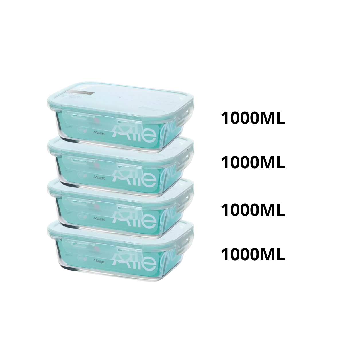 Set 4 herméticos vidrio rectangular 1000ml Allegra-1