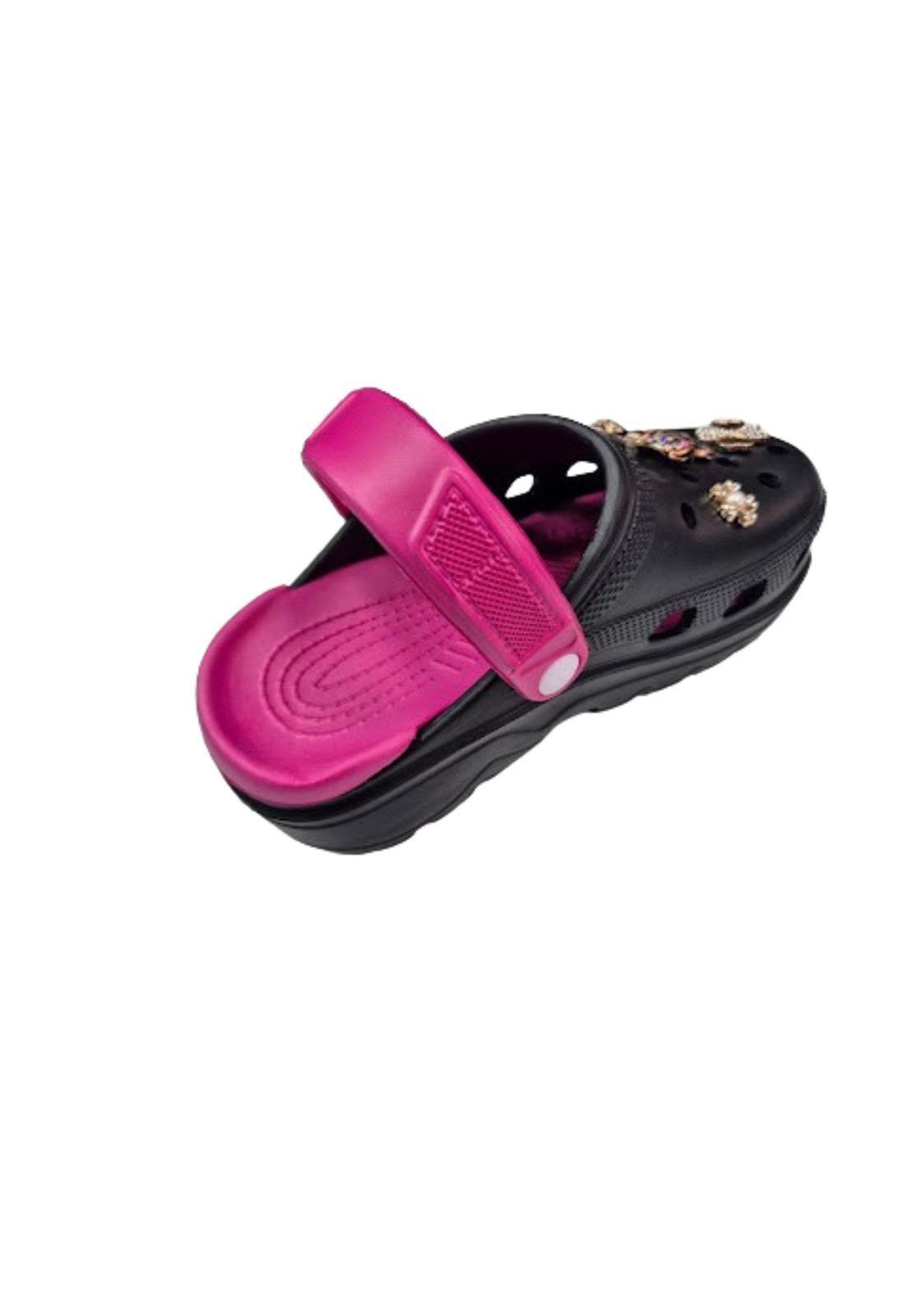 Sandalia Brillante Negro Fucsia Mujer-1