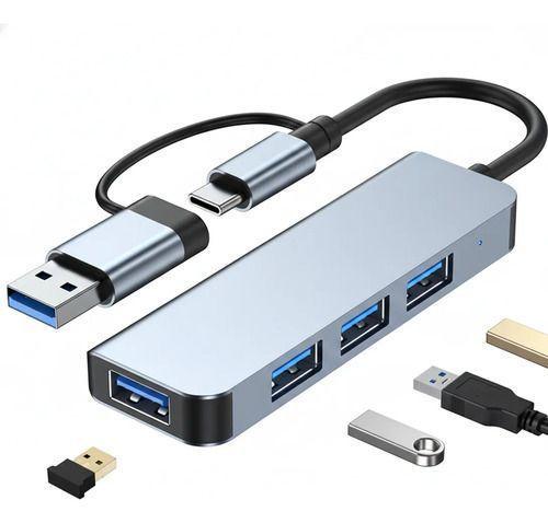 Hub USB 3.0 Aluminio 4 Puertos con Adaptador USB-C Híbrido-2