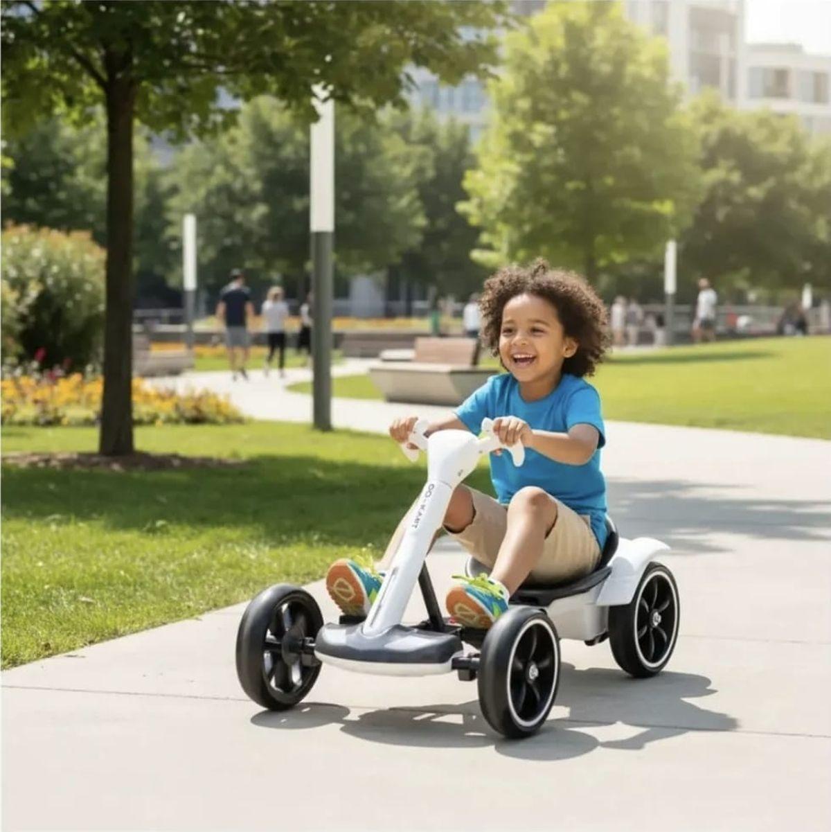 Auto Electrico Go Kart Ajustable Plegable Luces Y Bluetooth Blanco-2