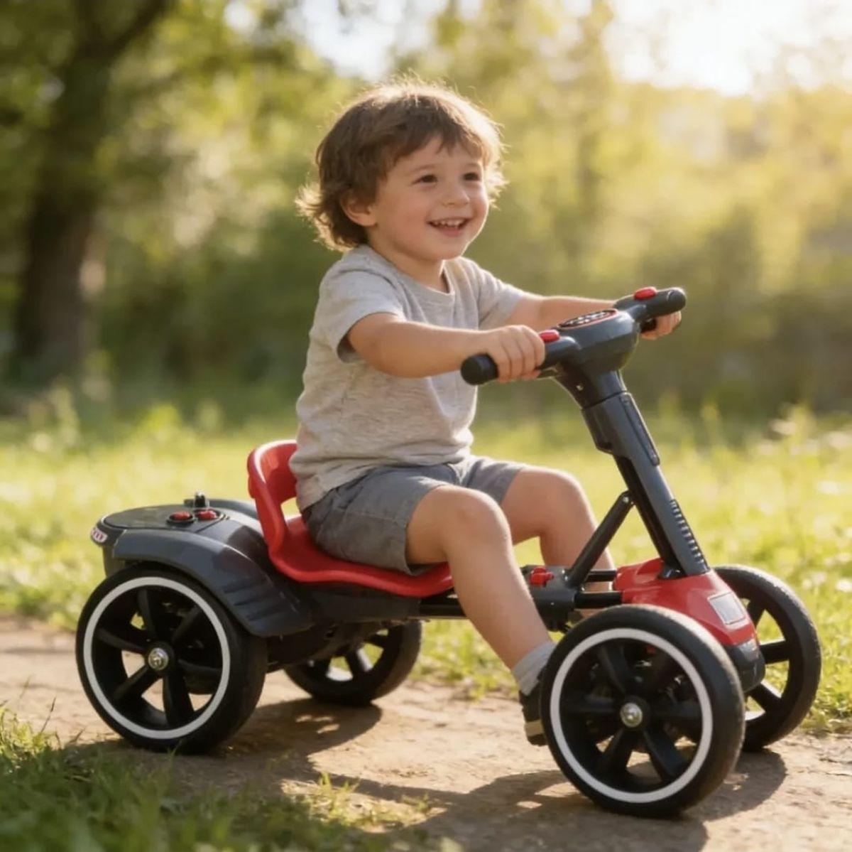 Auto Electrico Go Kart Ajustable Plegable Luces Y Bluetooth Rojo-2