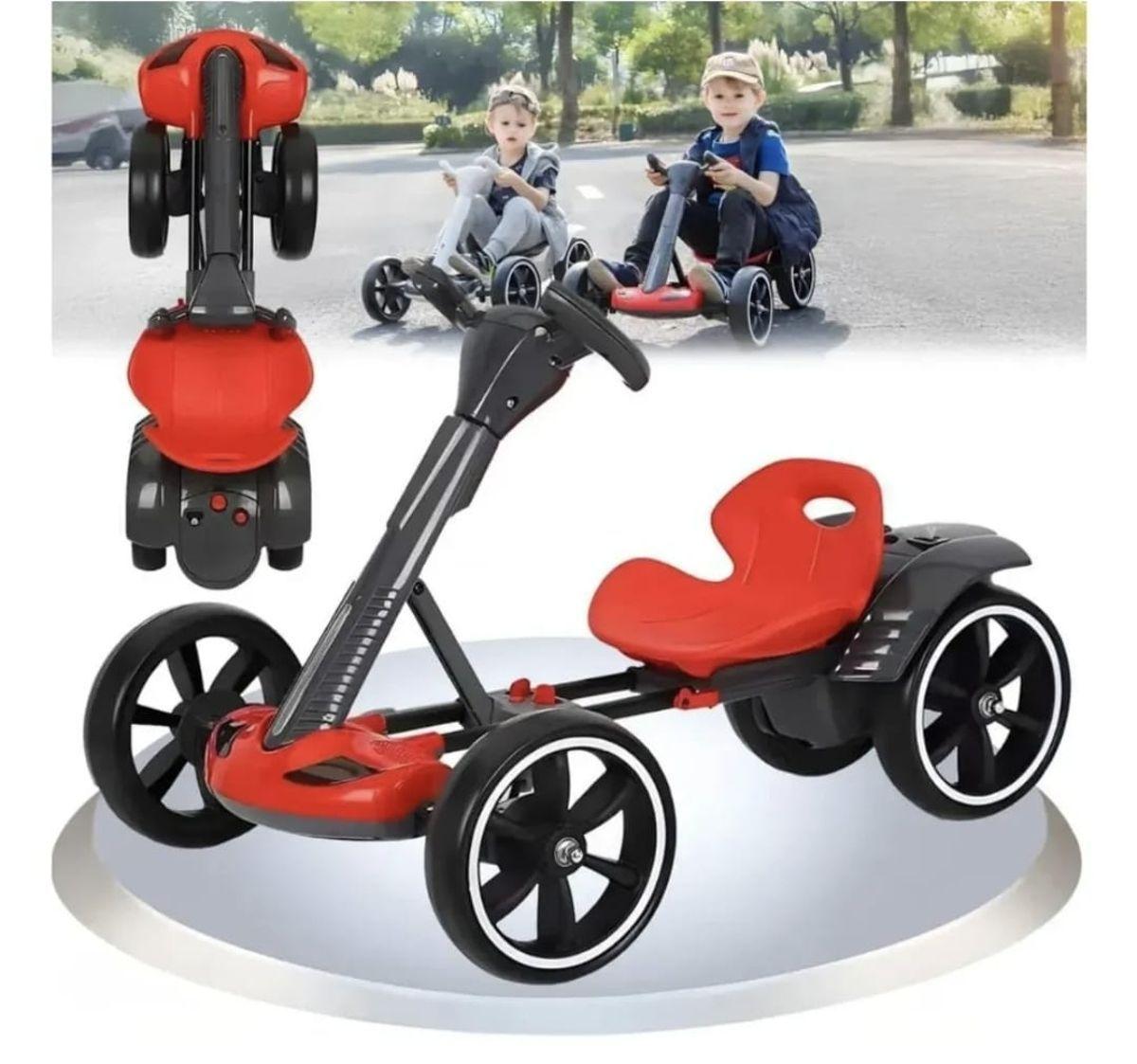 Auto Electrico Go Kart Ajustable Plegable Luces Y Bluetooth Rojo-3