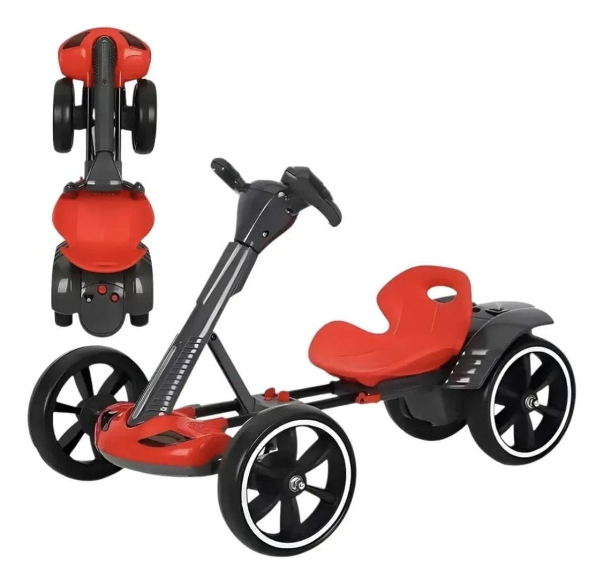 Auto Electrico Go Kart Ajustable Plegable Luces Y Bluetooth Rojo-4