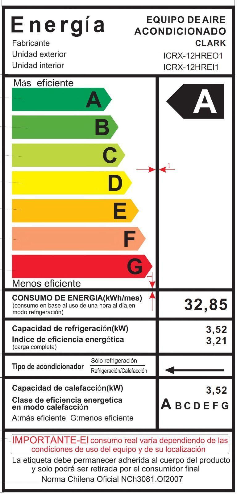 Aire Acondicionado Split Muro Inverter 12 000 BTU CLARK ICRX Frio Calor R32-4