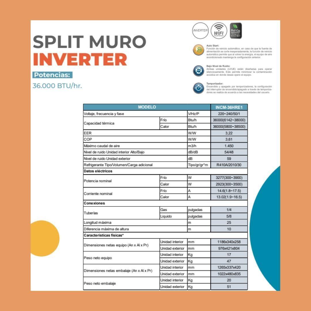 SPLIT MURO INVERTER 36.000BTU/hr. -3