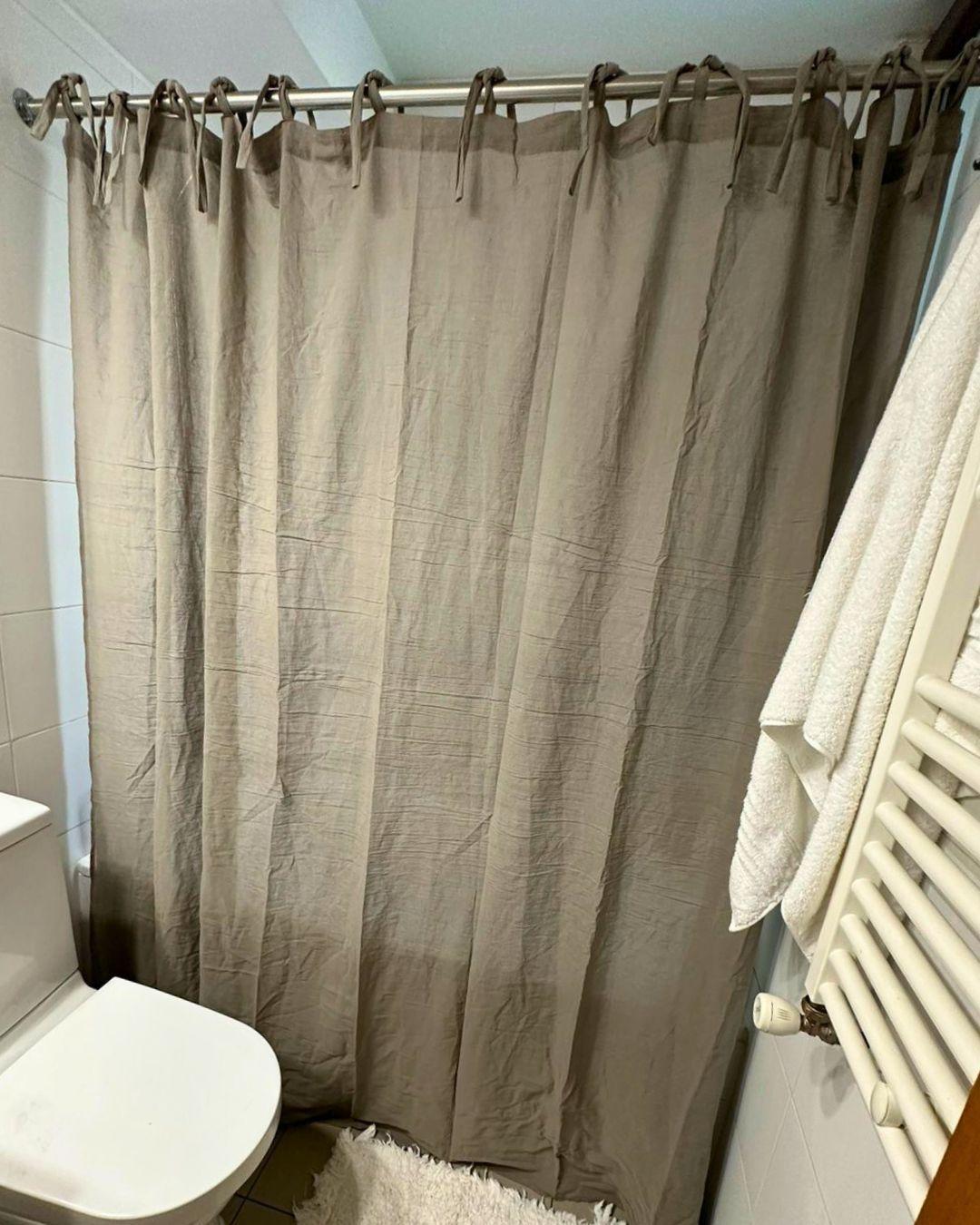 Cortina de baño 190x190 de gasa 100% algodón Gris-3