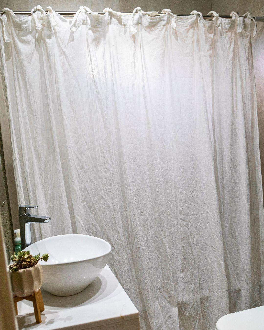 Cortina de baño 190x190 de gasa 100% algodón Off White-2