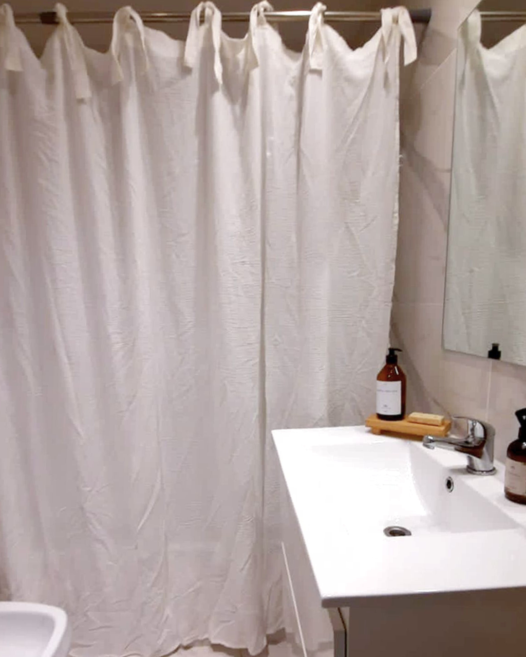 Cortina de baño 190x190 de gasa 100% algodón Cruda-2