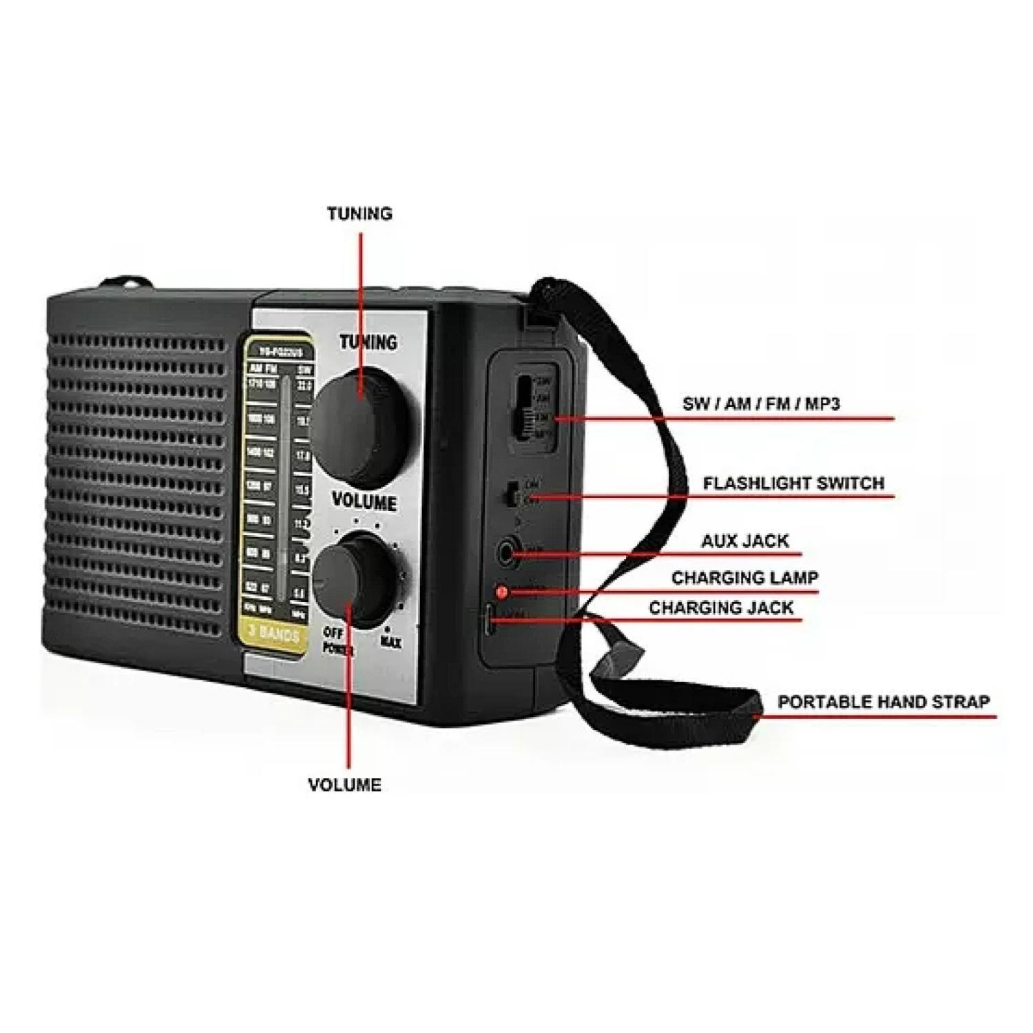 Radio Portatil Recargable Solar LED USB SW AM FM-3
