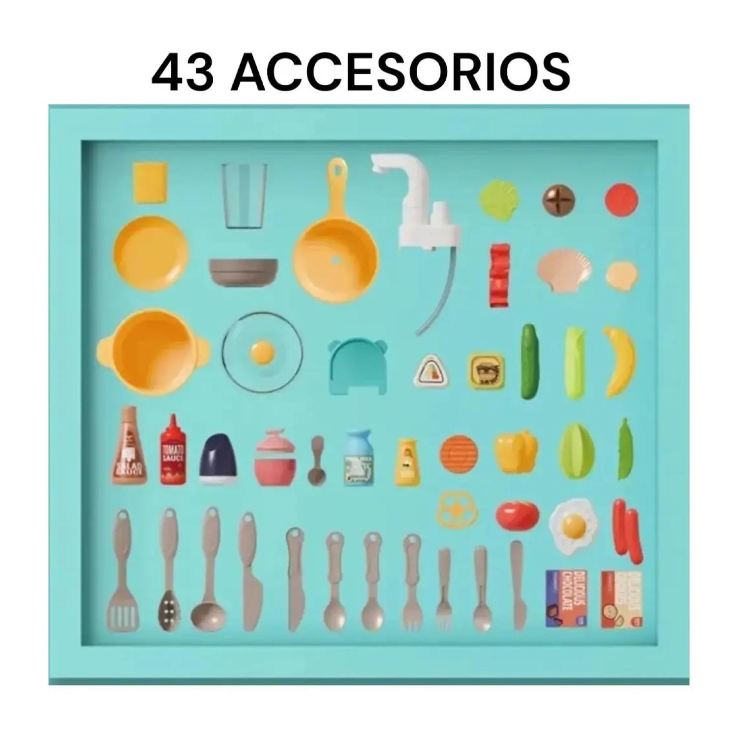 Juguete Set Cocina 43 Piezas 63cm Luz Sonido Azul Infantil-3