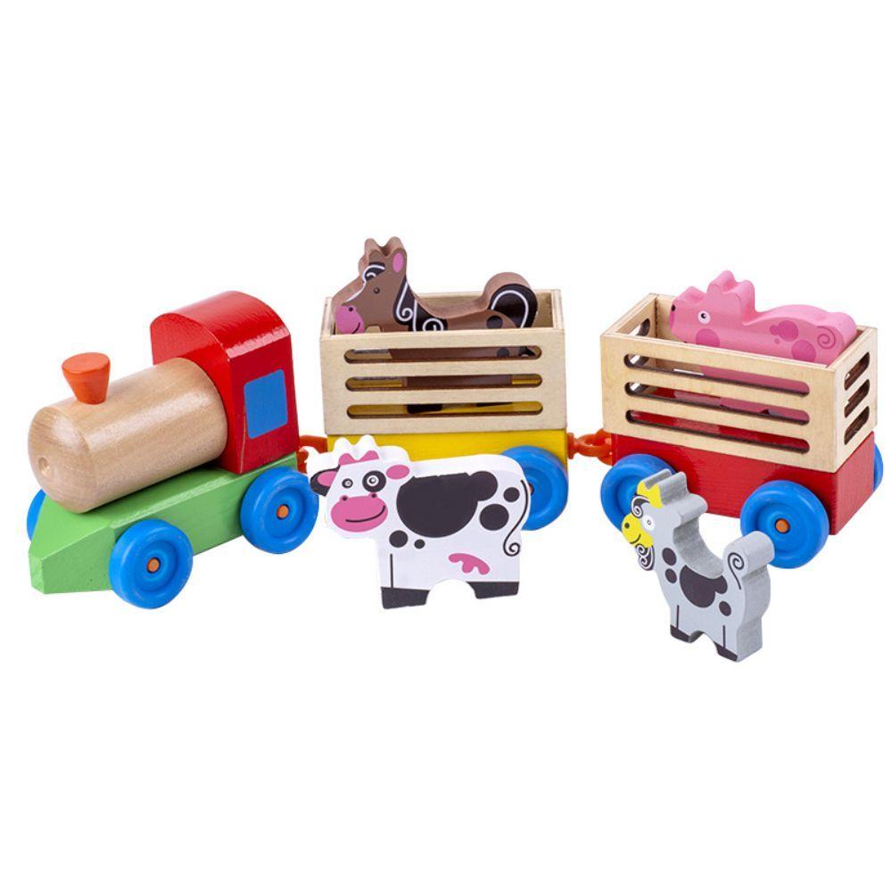 Juguete Tren De Madera Con Animales De Granja Infantil-0
