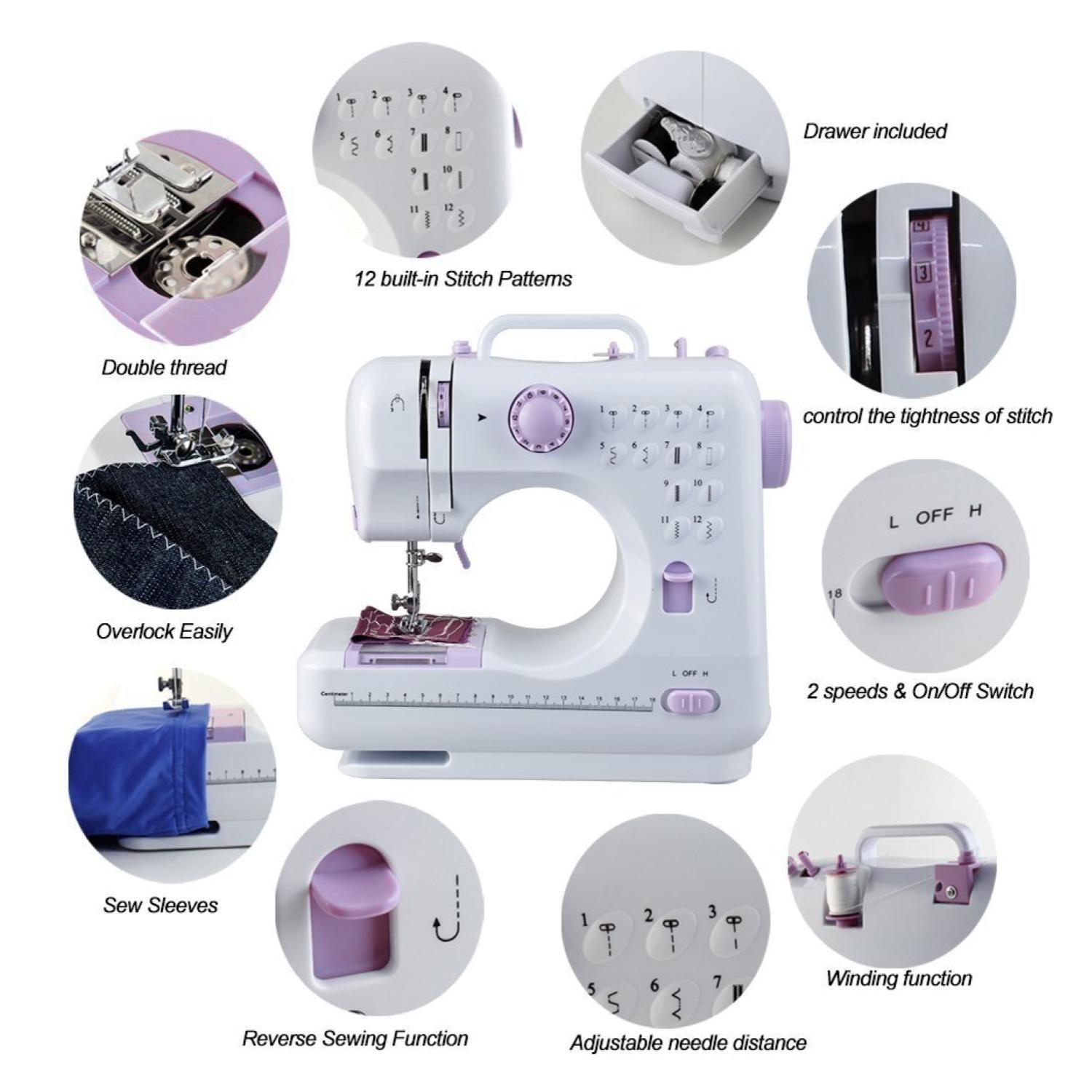 Maquina De Coser Portatil 2 Velocidades Blanco Morado-2