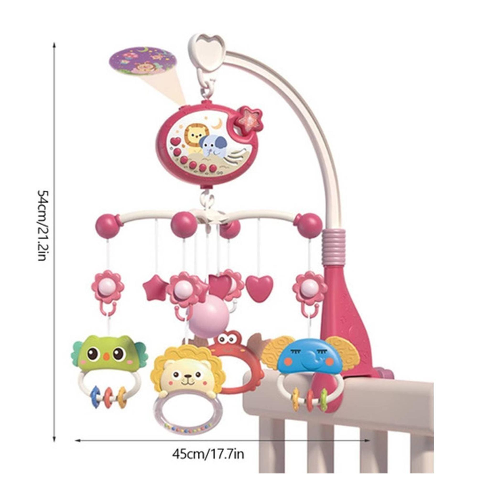Juguete Movil Sonajero Infantil Con Luz Y Sonido Animales Rosado-2