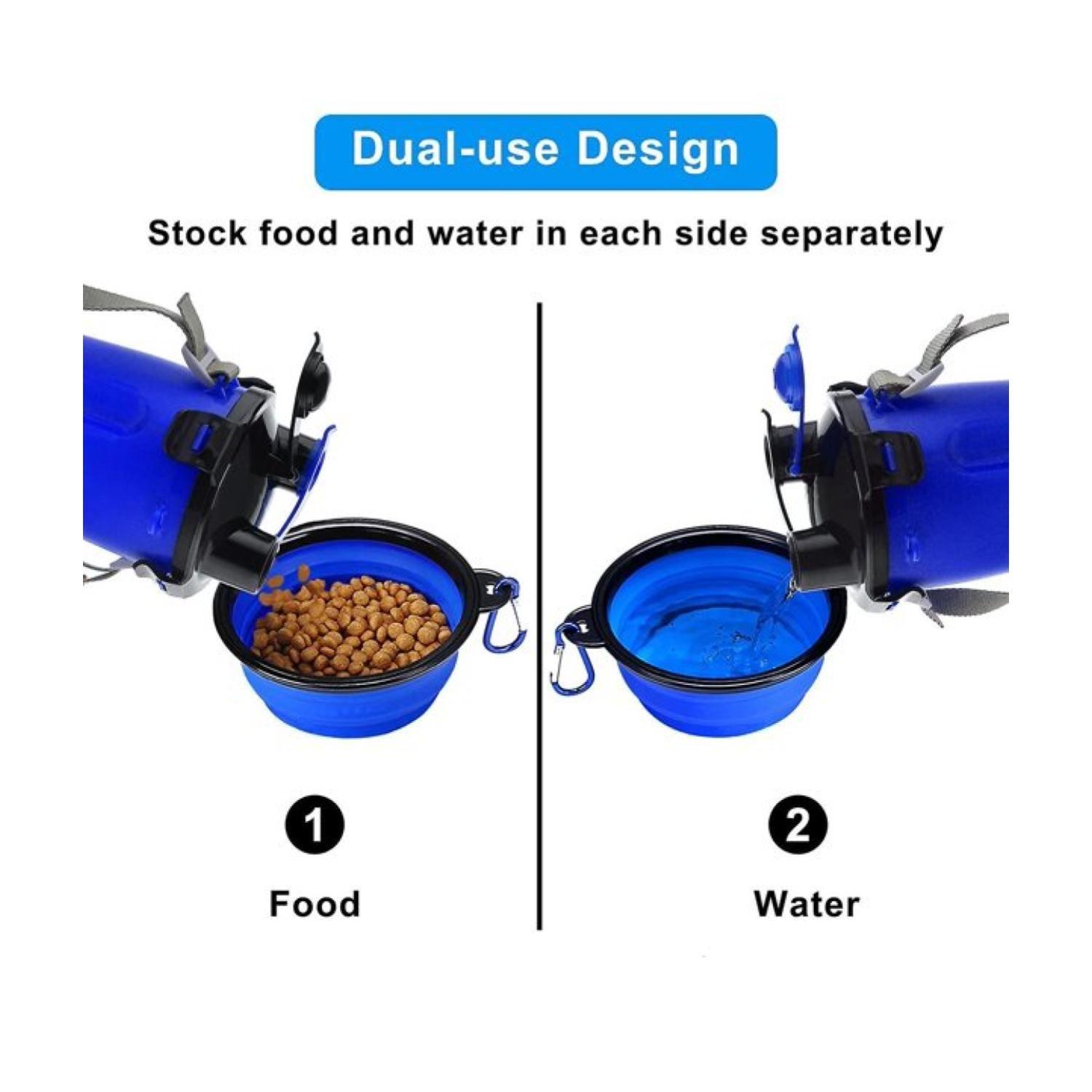 Botella De Agua Dual Portatil Vaso Plato Plegable Para Mascotas-2