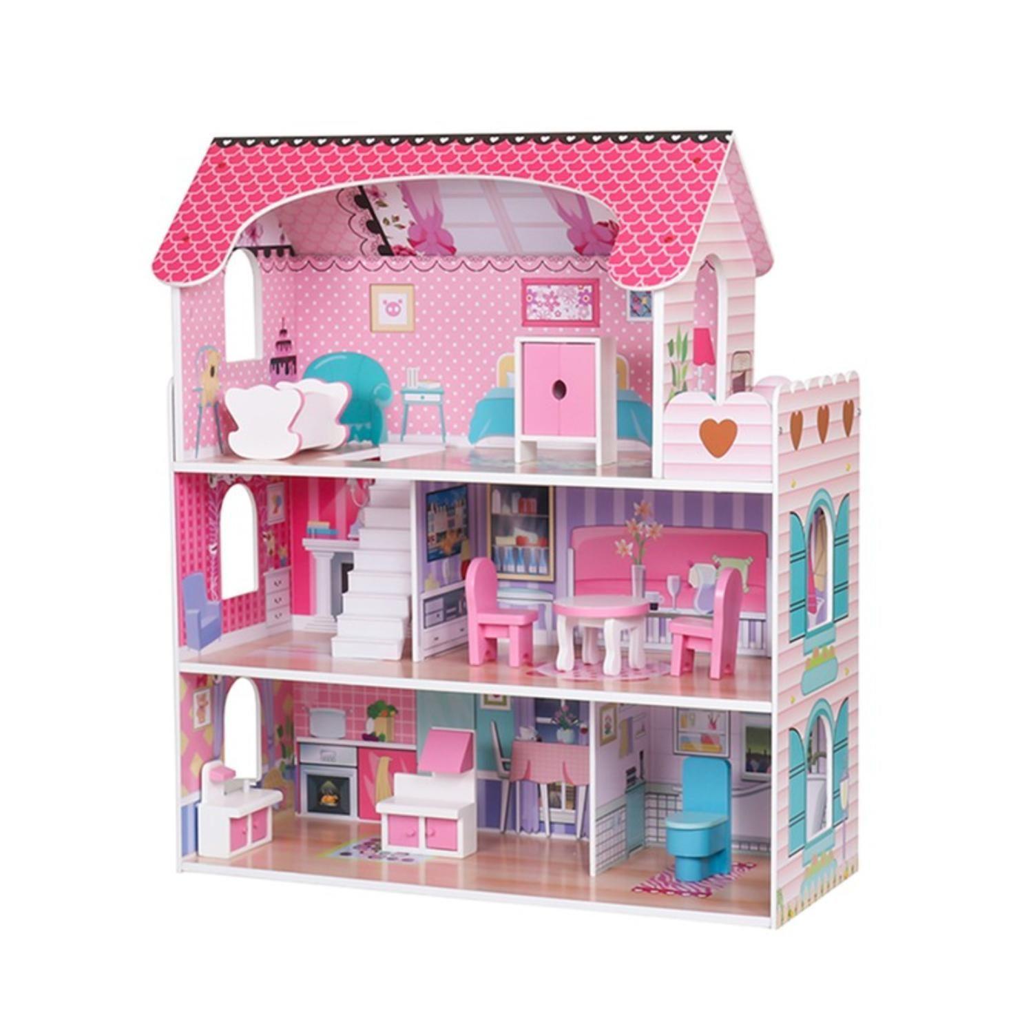 Juguete Casa De Muñecas Con Accesorios 70x62x27cm Rosado-2