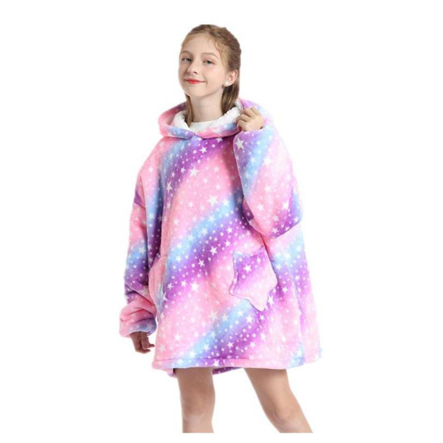 Poleron De Polar Manta Para Invierno Infantil Morado Estrellas-4