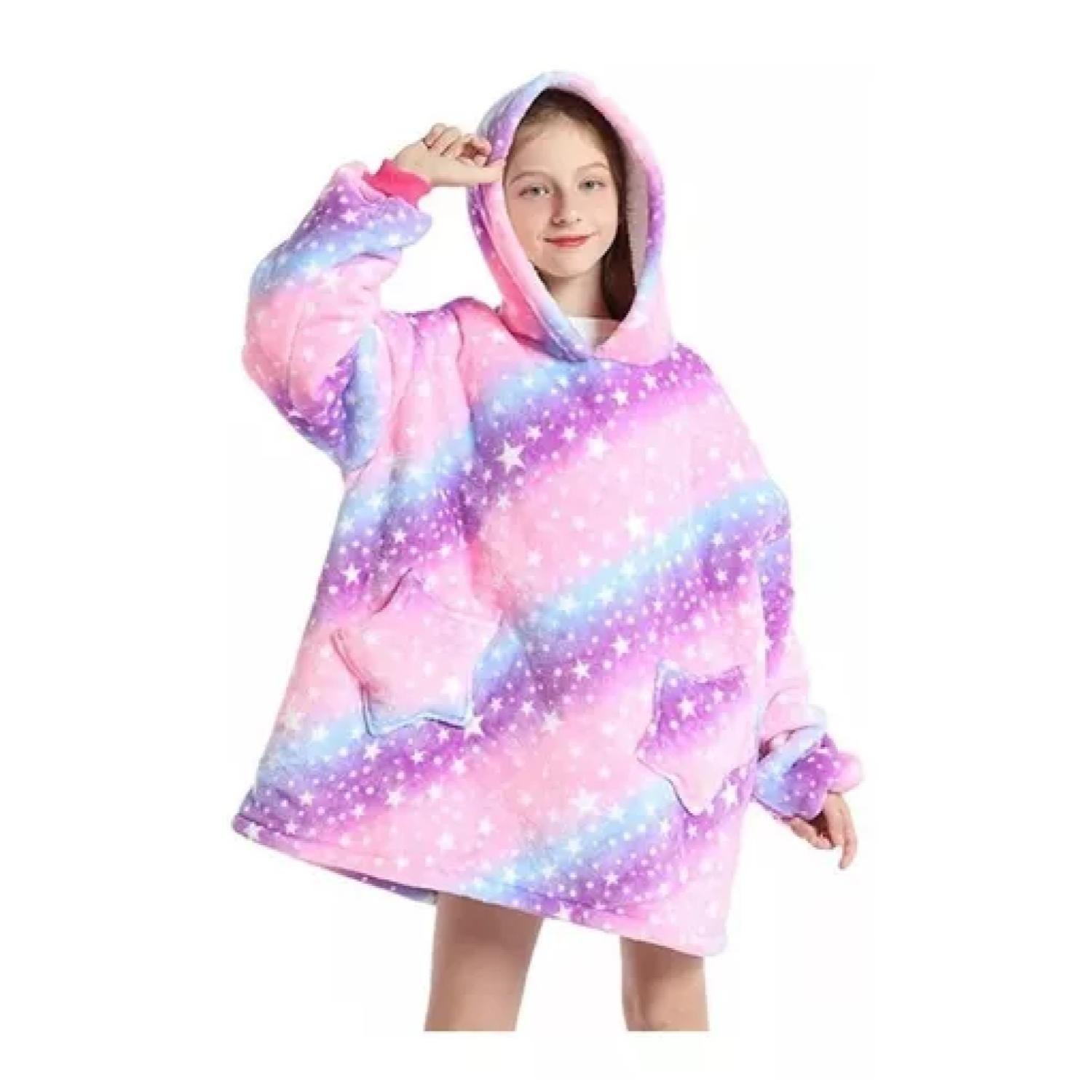 Poleron De Polar Manta Para Invierno Infantil Morado Estrellas-2