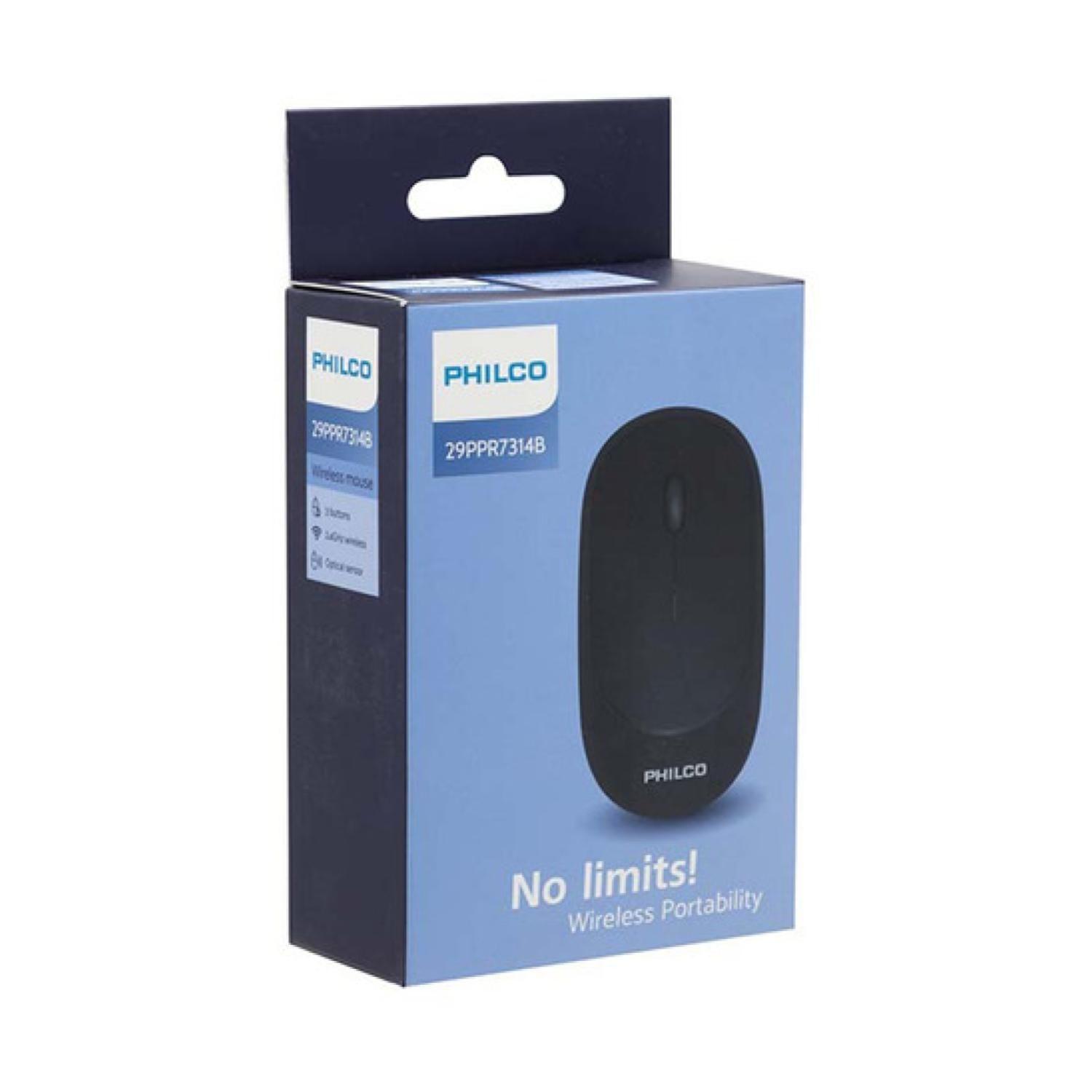 Mouse Inalambrico USB Silencioso 3 Botones Negro Philco Pro-3
