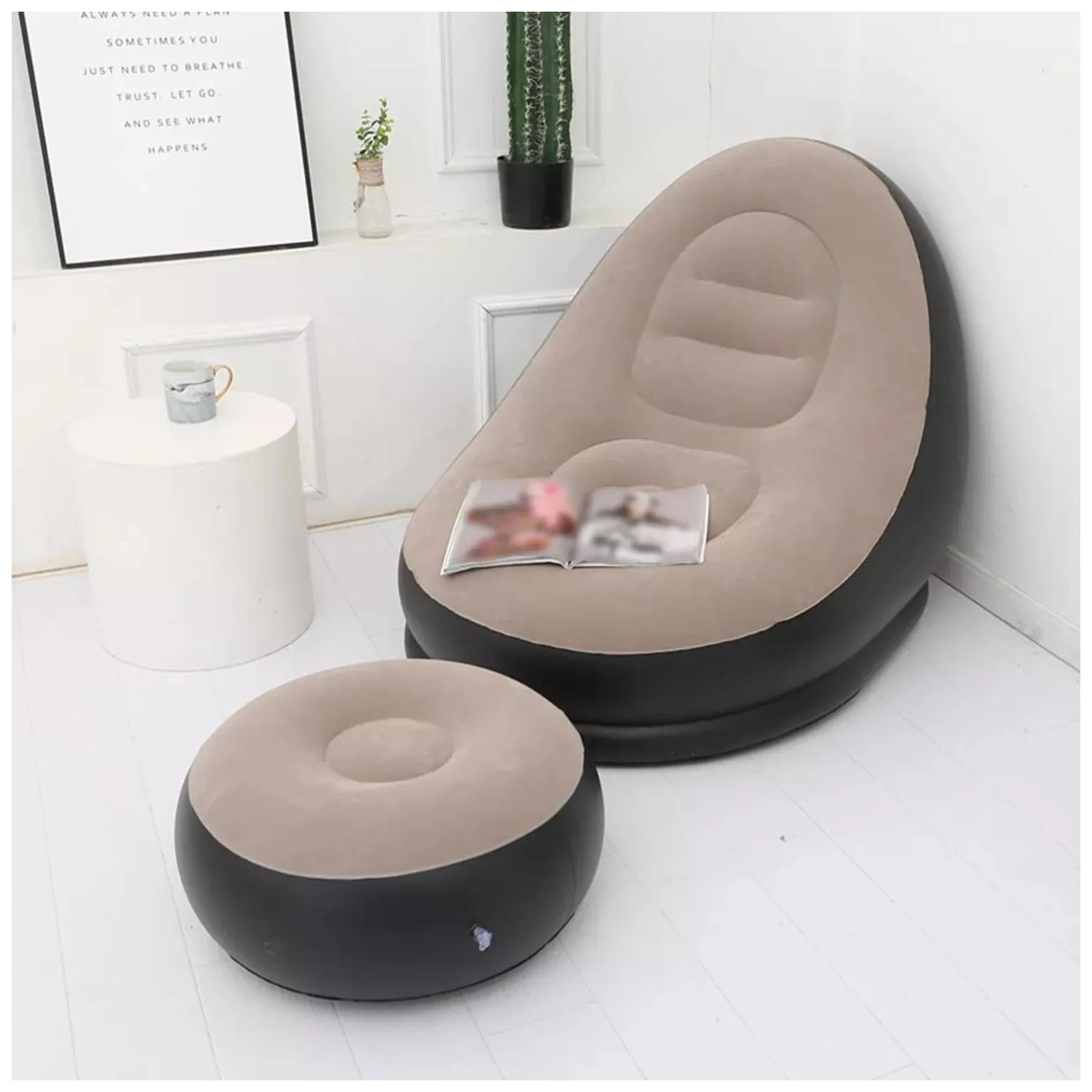 Tumbona Inflable Sofa Inflable Con Reposa Pies Portatil Gris-4