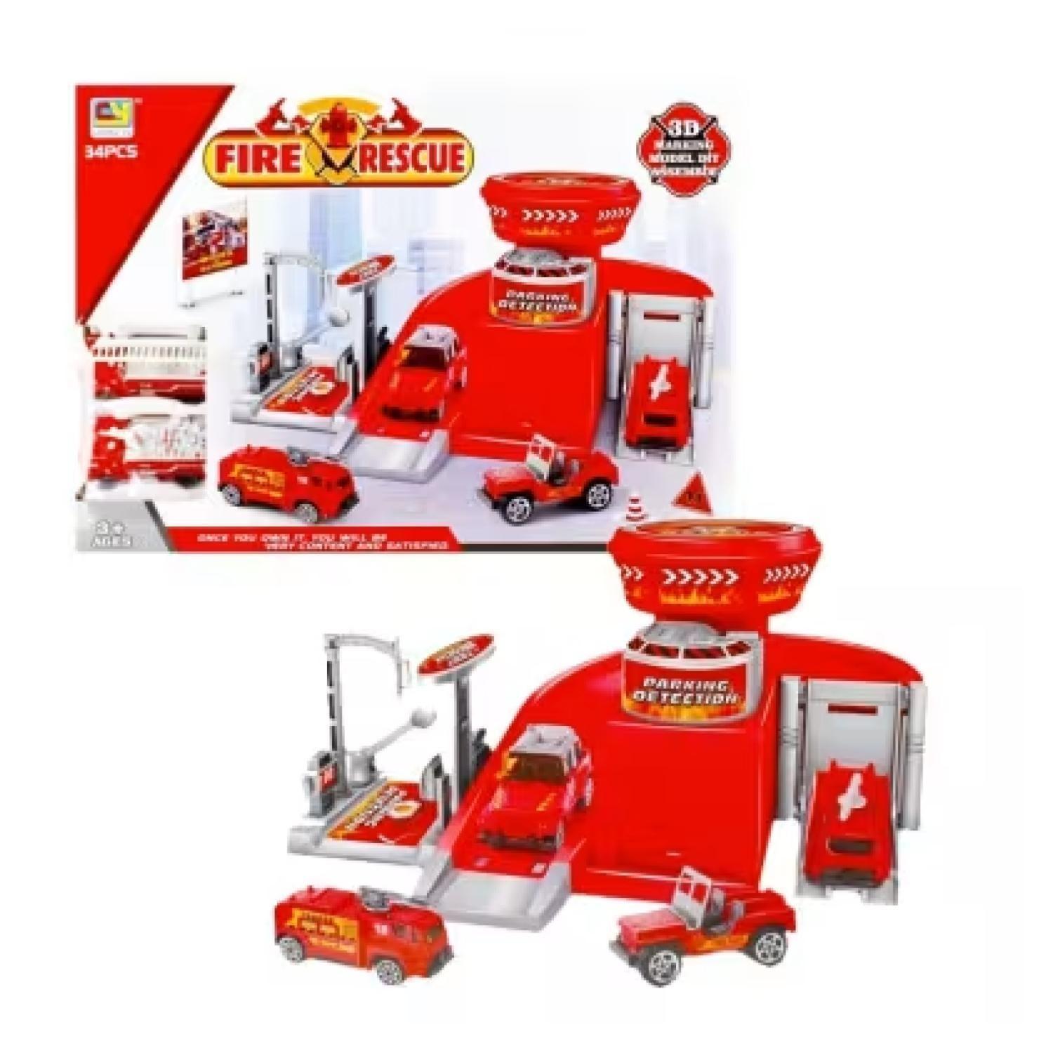 Juguete Pista Estacionamiento De Bomberos 2 Autos Infantil-3