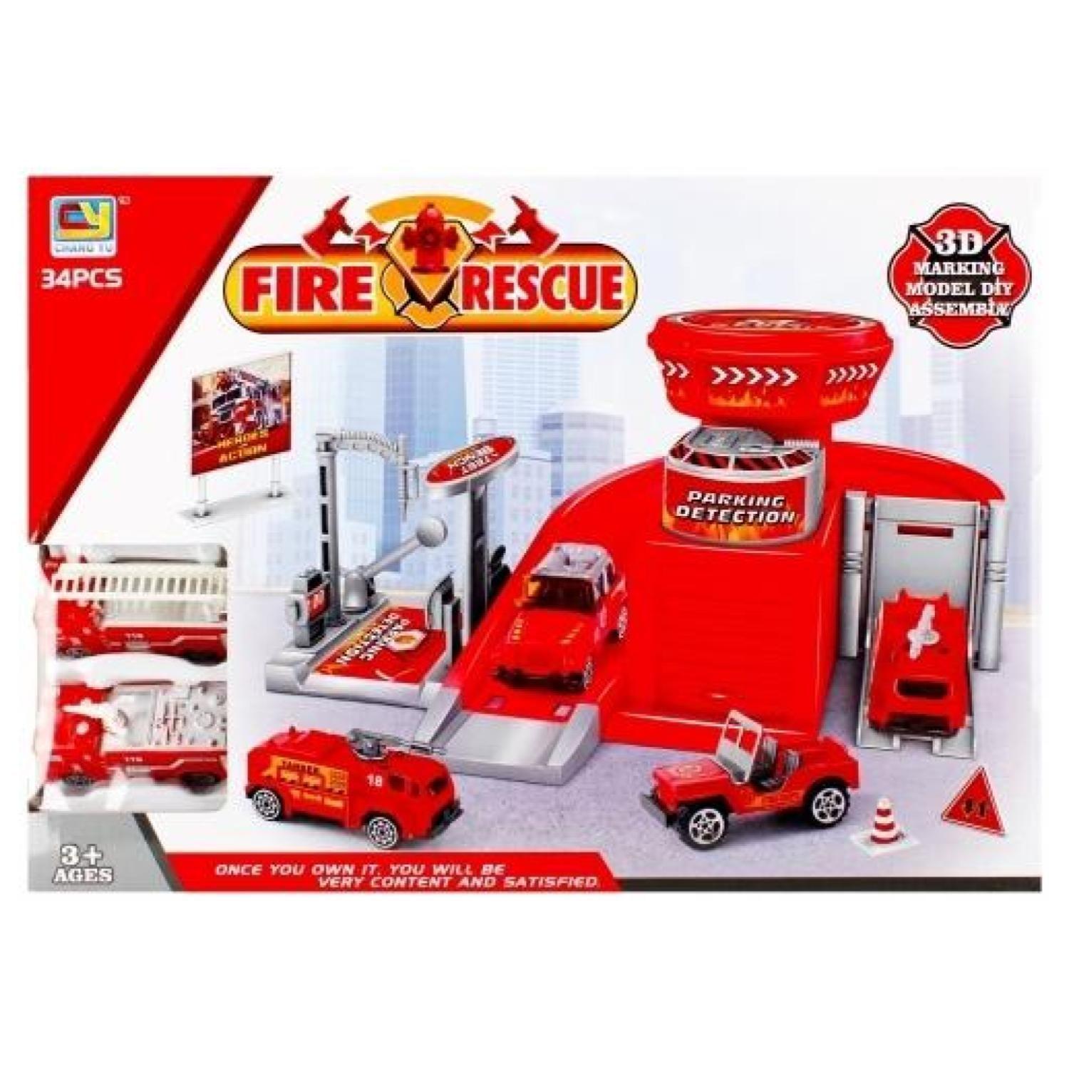 Juguete Pista Estacionamiento De Bomberos 2 Autos Infantil-4