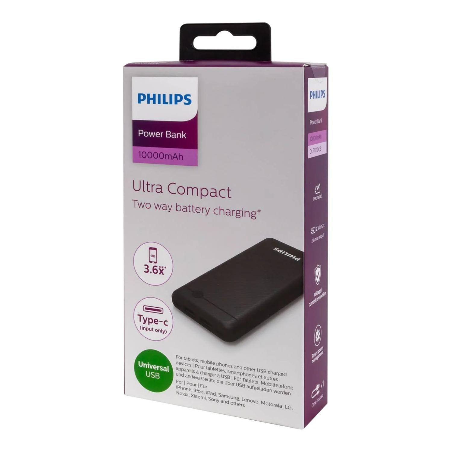 PowerBank 10000mAh 2 USB Carga Rapida Negro P1710CB Philips-2