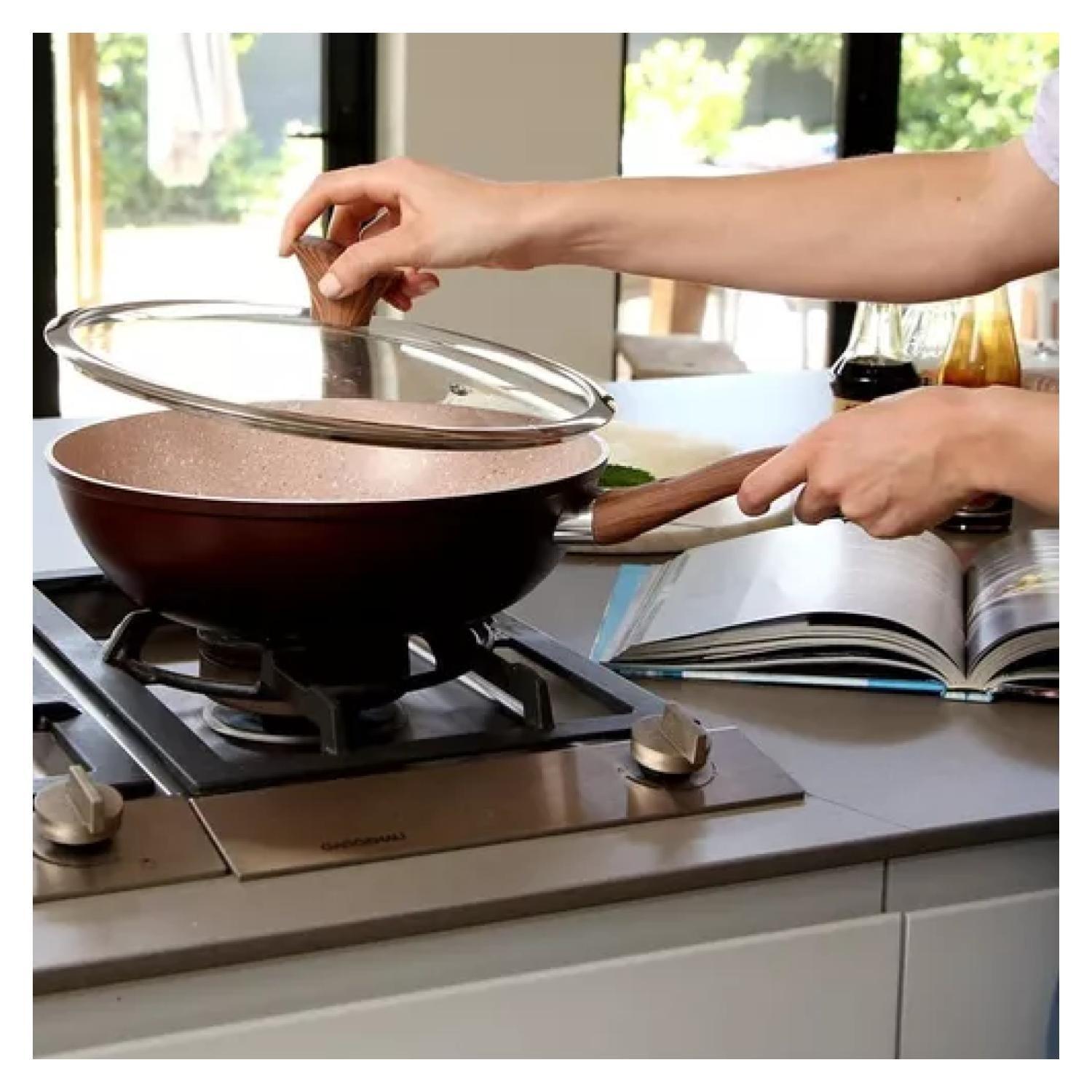 Wok Antiadherente Con Tapa 30cm Oak Stone Arte Andino-2