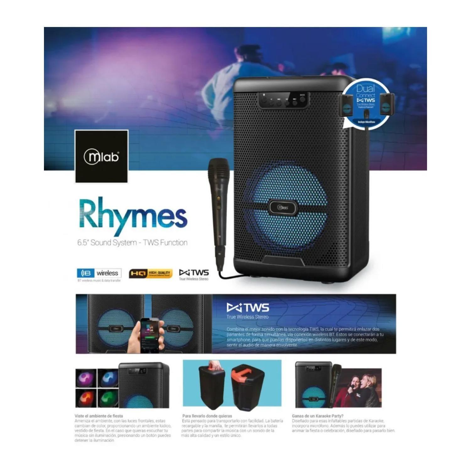 Parlante Karaoke Bluetooth 2000W TWS Negro Rhymes 9100-3