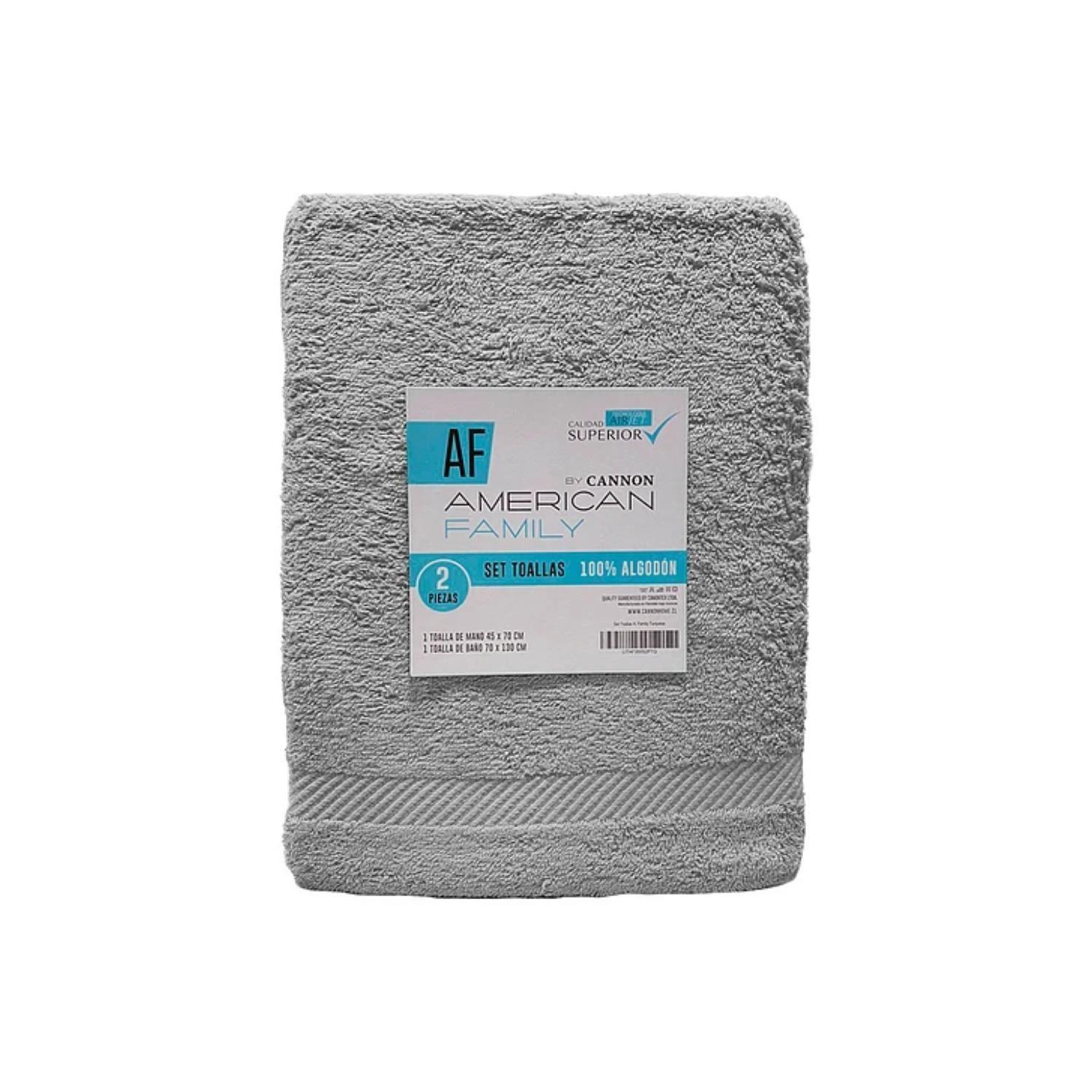 Set 2 Toallas Baño 70x130cm Manos 45x70cm Gris American Family Cannon-1