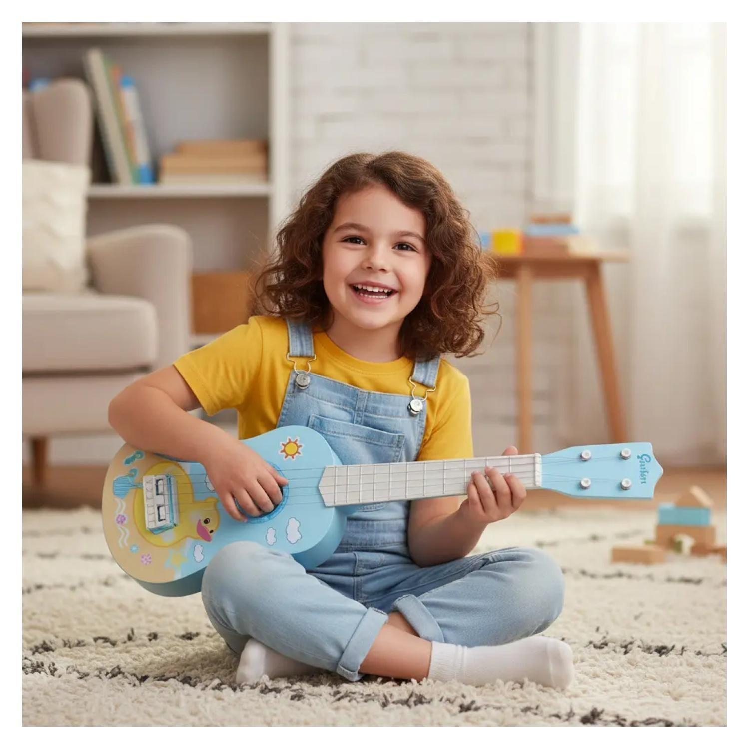 Guitarra 57cm Para Ni os Cuerdas Silicona Rosado Infantil-3