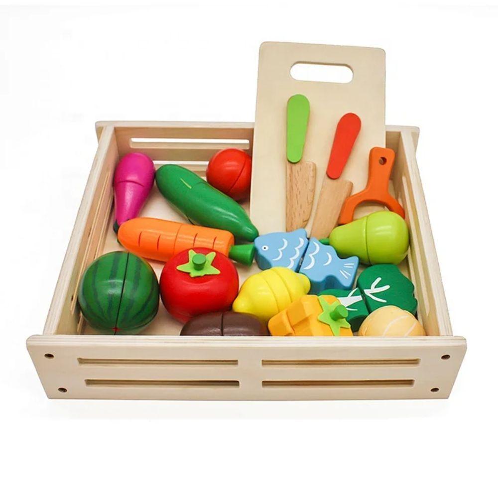 Juguete Set Madera Frutas Verduras Didactico Con Accesorios-0