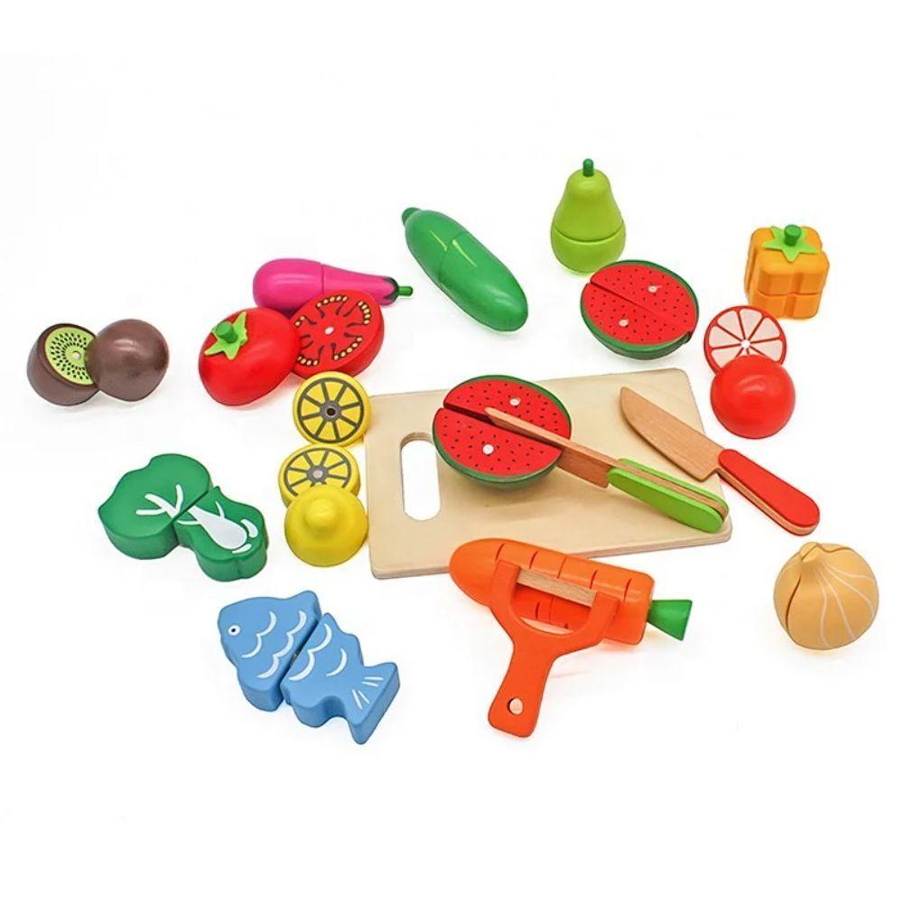 Juguete Set Madera Frutas Verduras Didactico Con Accesorios-1