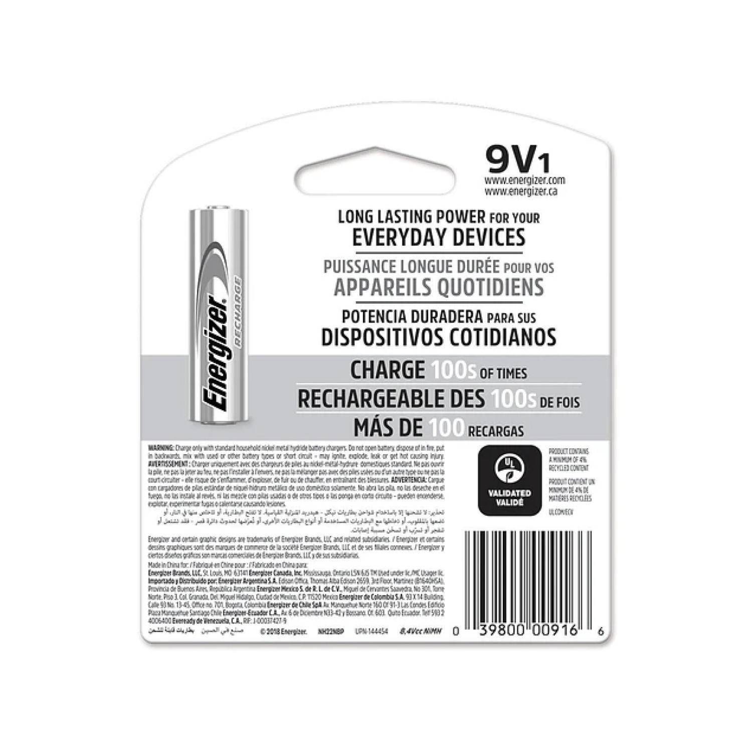 Pila Bateria 9V Litio 150mAh Recargable Energizer-2