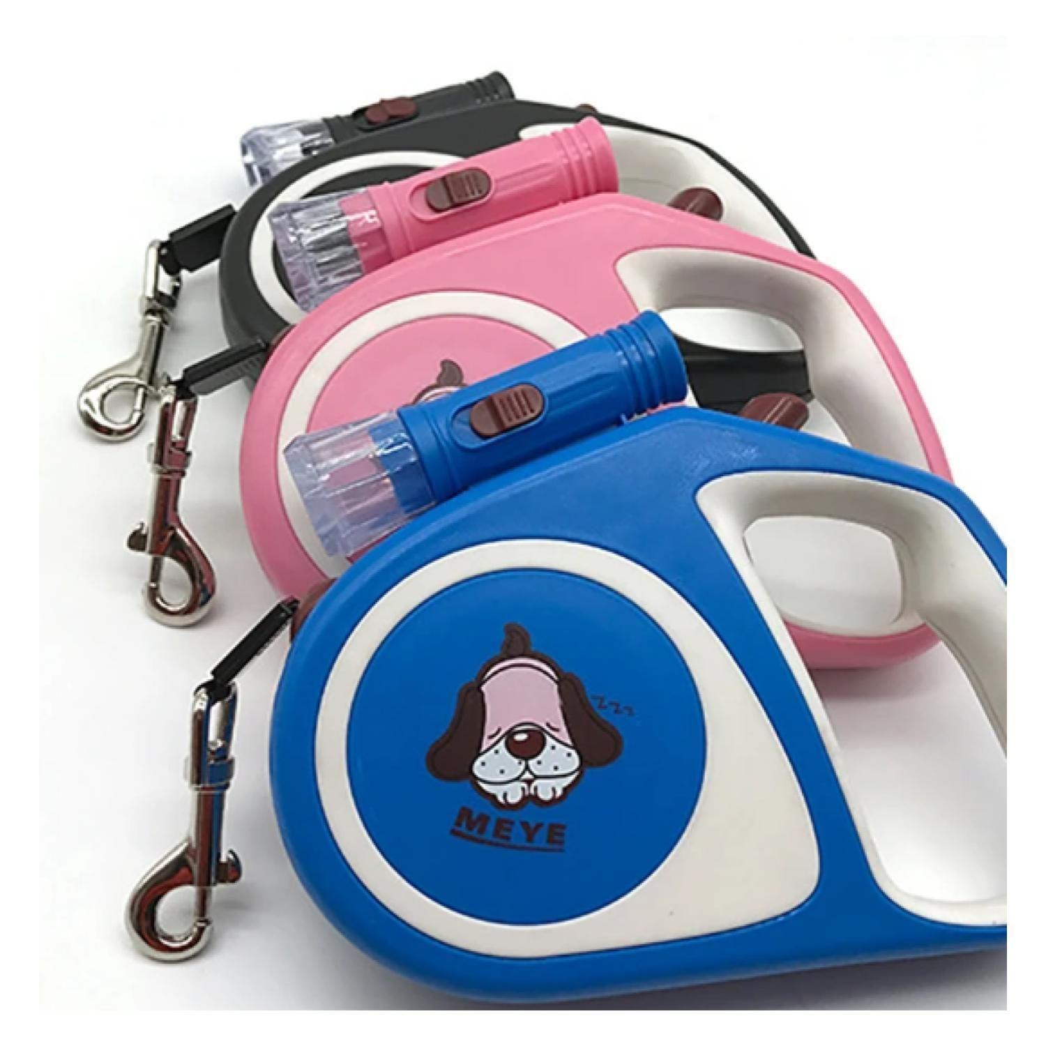Cuerda Retractil 5M Con Linterna Para Paseo De Mascotas Rosadp-2