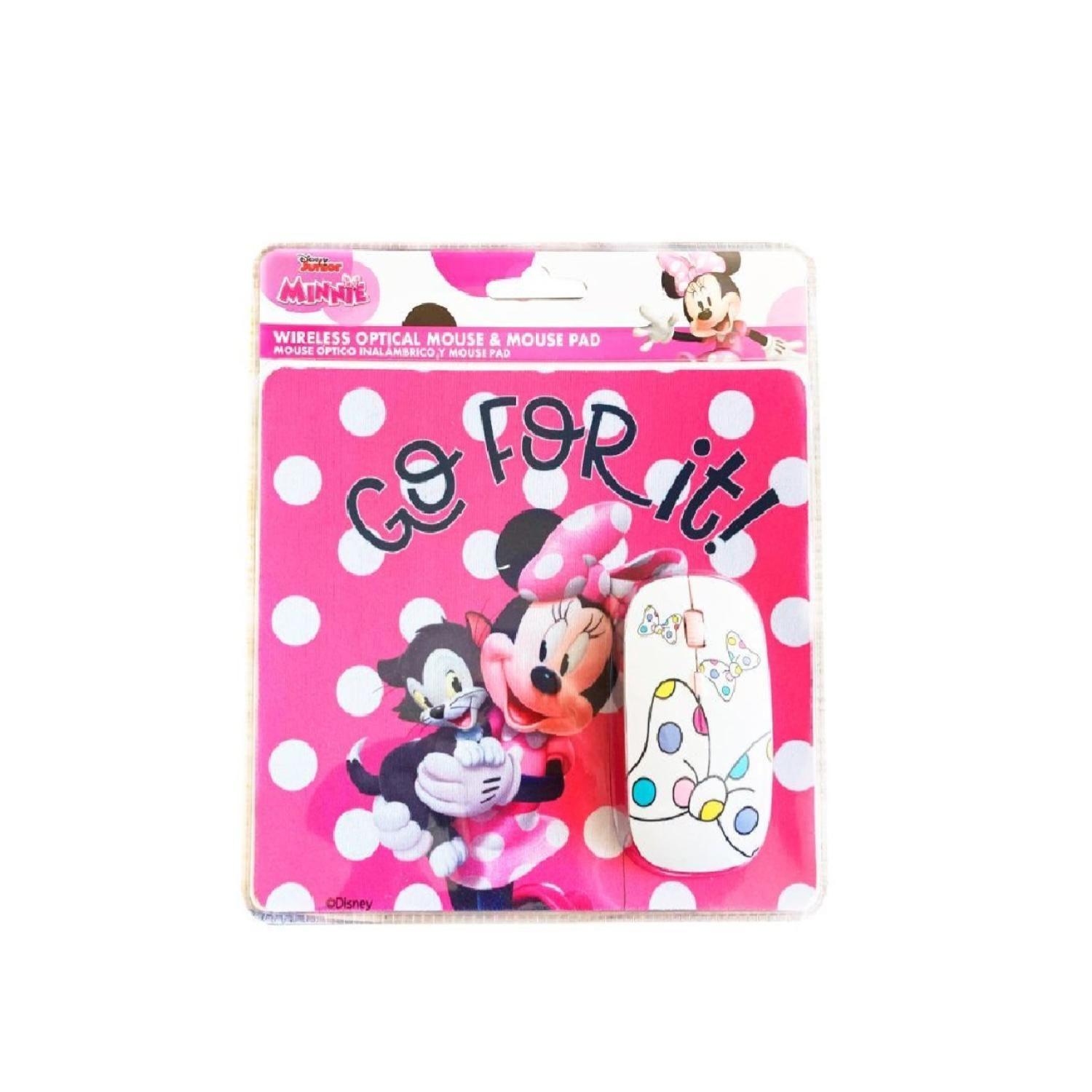 Kit Mouse Inalambrico USB 3B Y MousePad Rosado Minnie Mouse-2