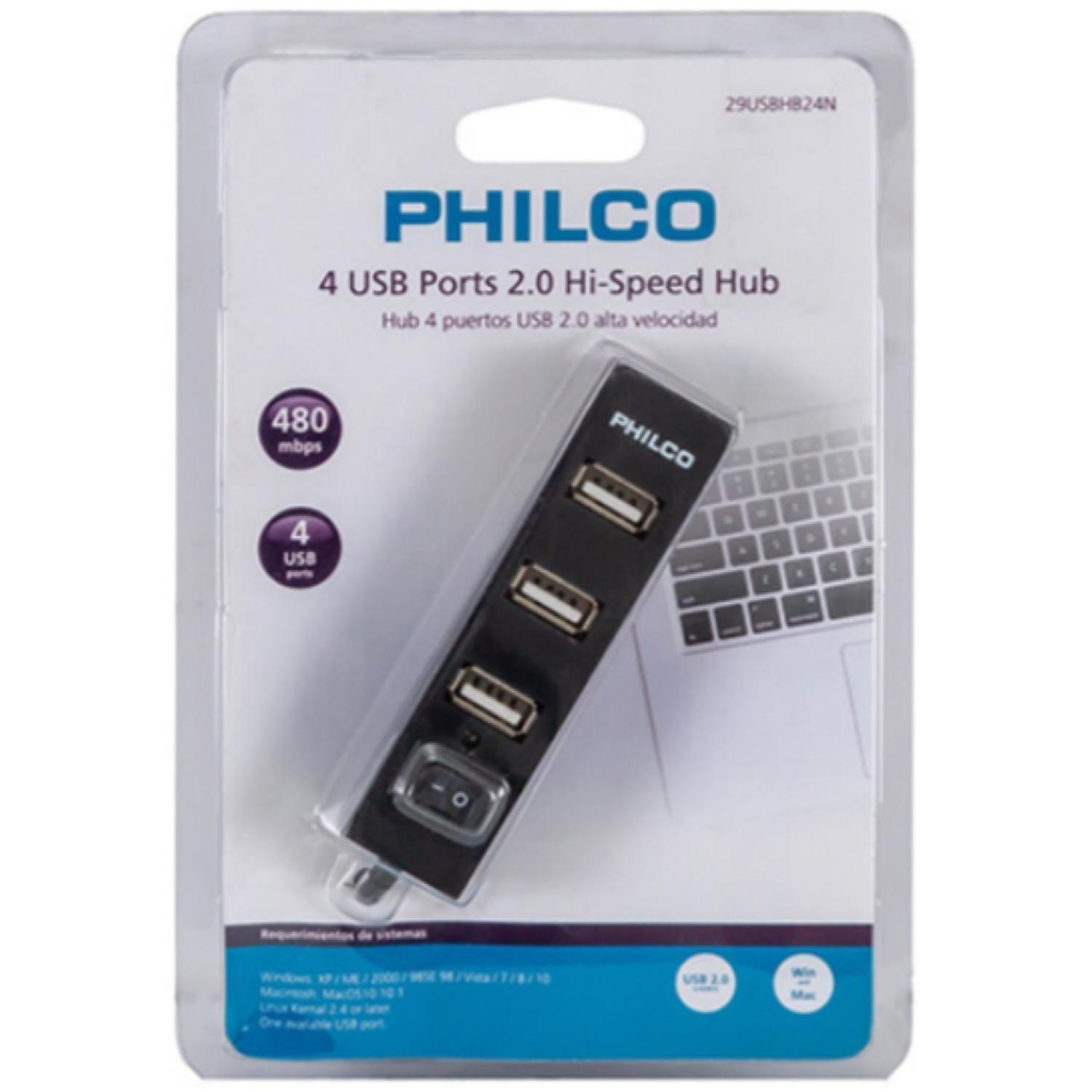 Mini HUB 4 Puertos USB 2.0 Negro HB24N-2