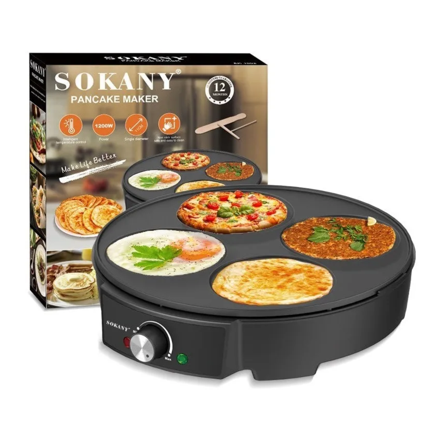 Maquina Para Hacer Panqueques 1200W Negro SK-1003 Sokany-3
