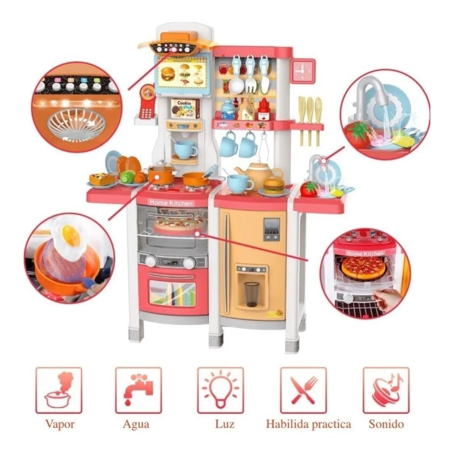 Juguete Set Cocina 65 Piezas Luz Sonido Rosado Infantil 100Cm-2
