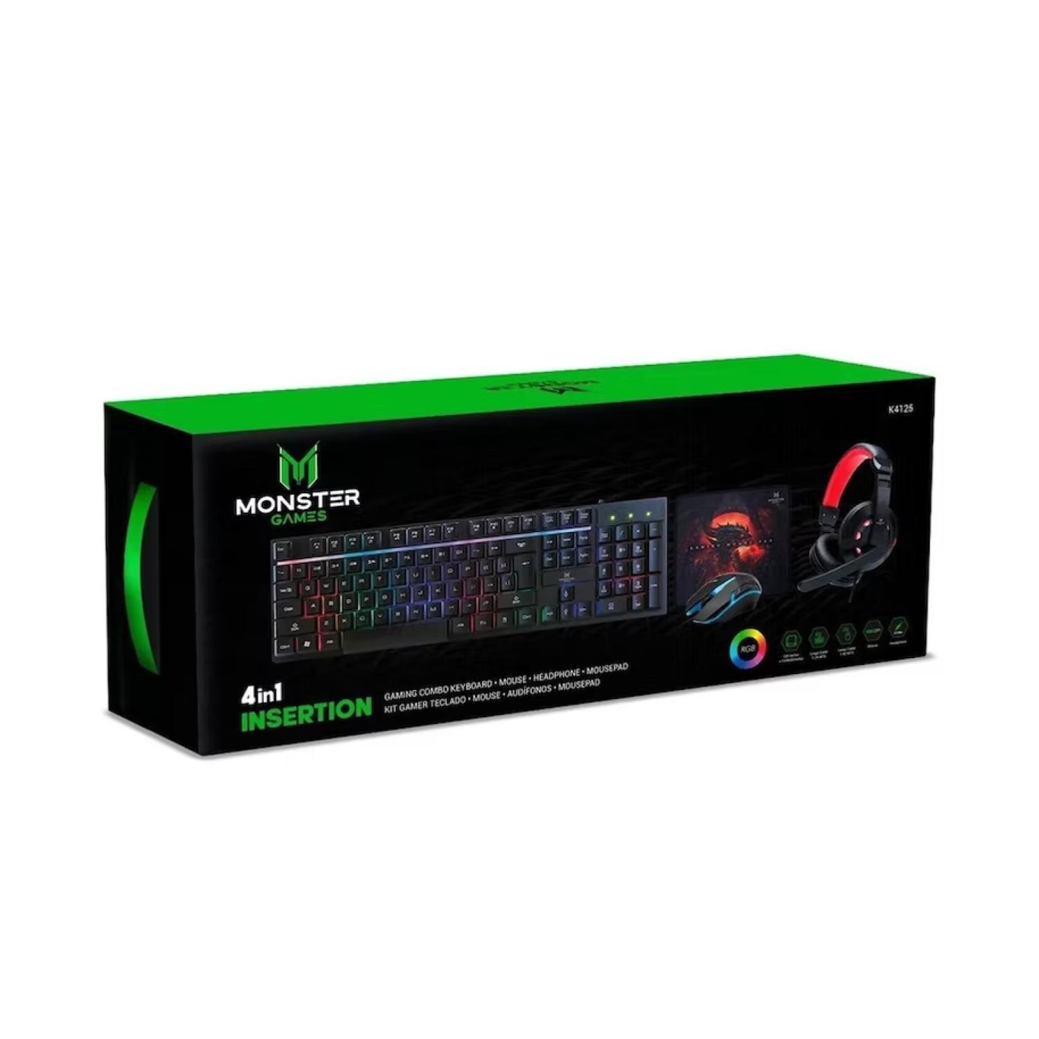Kit Gamer 4En1 Tlecado Mouse Audifono MousePad Monster Games-3