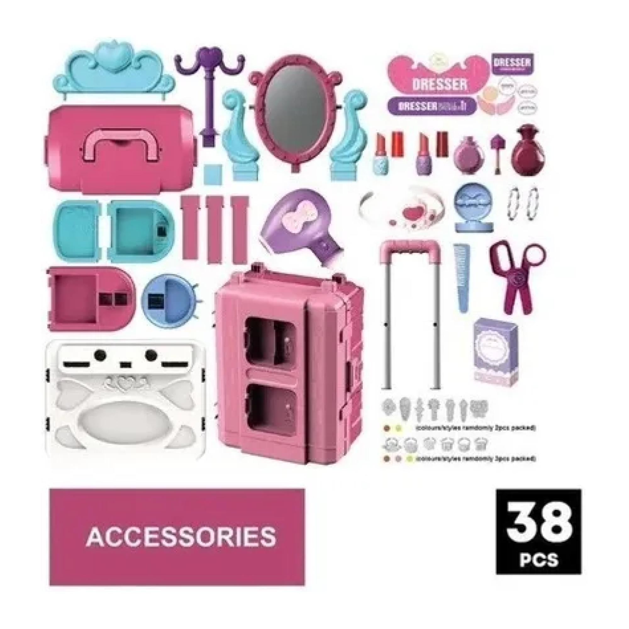 Juguete Set Maleta Cosmetiquero 38 Piezas 3 En 1 Rosado Infantil-2