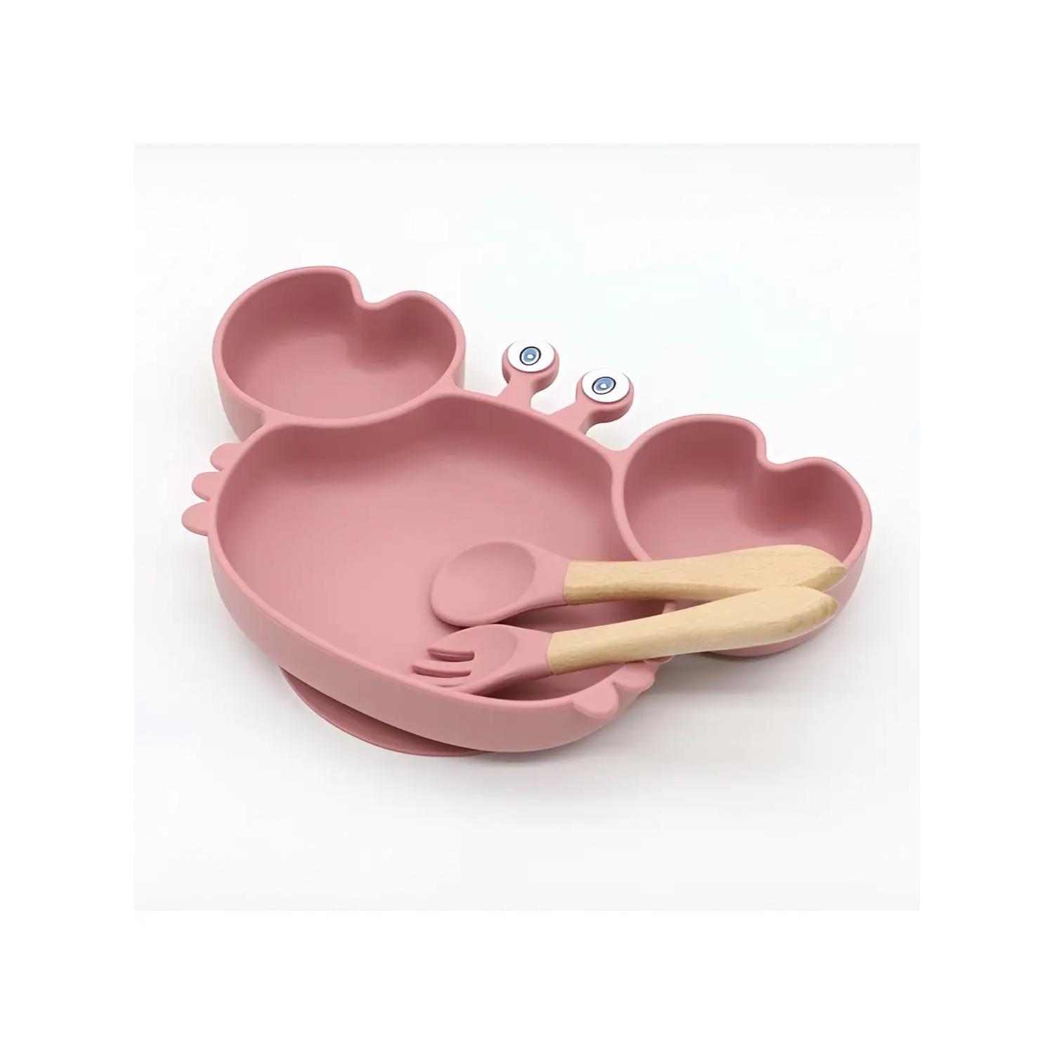 Plato De Silicona Para Bebes 23x15cm Rosado Infantil-3
