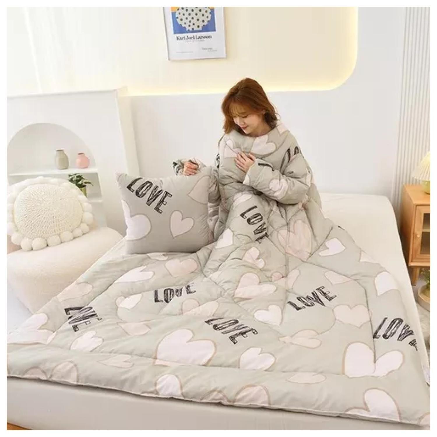 Frazada Manta Cobija Con Manga Convertible 3 En 1 Para Adultos Gris-0