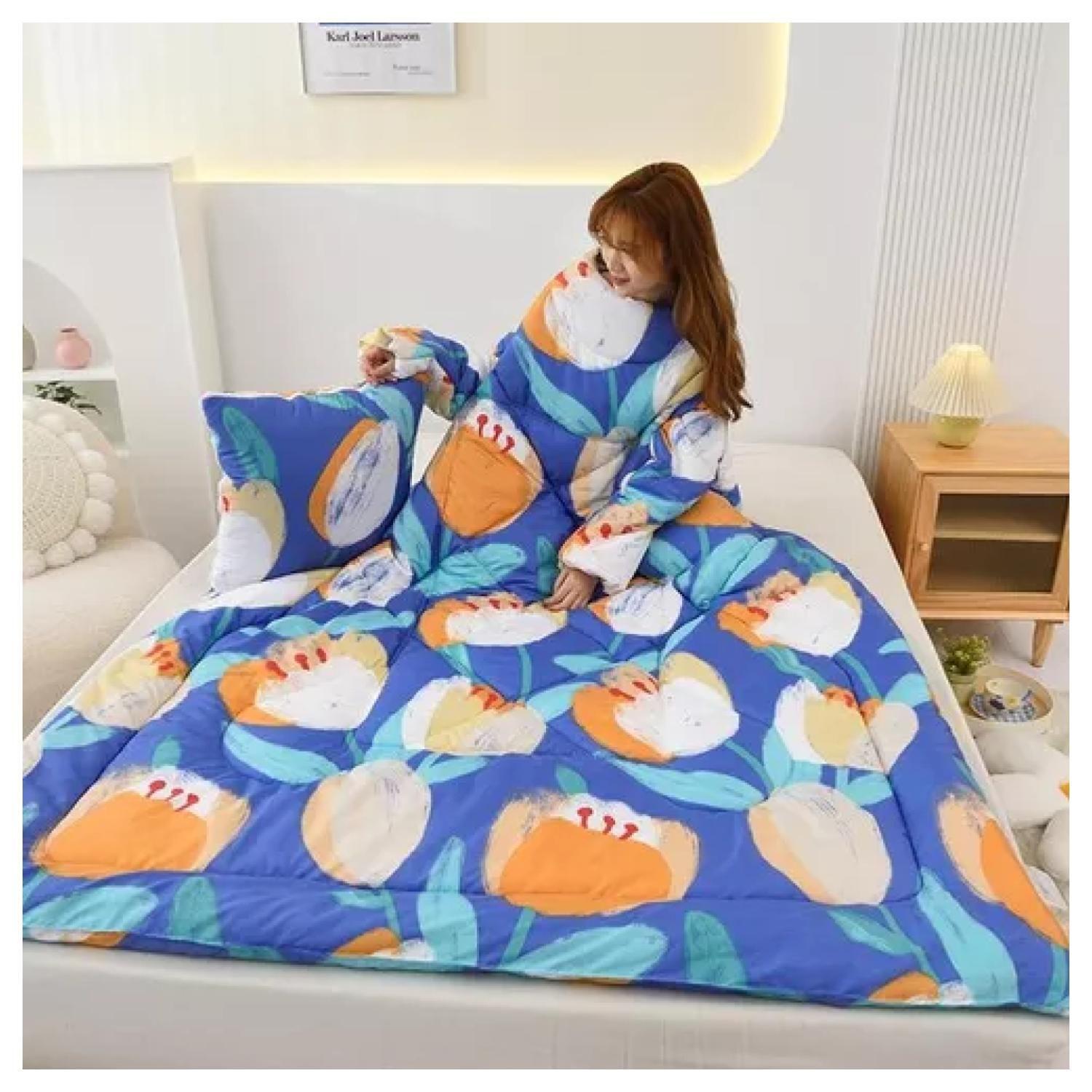 Frazada Manta Cobija Con Manga Convertible 3 En 1 Para Adultos Gris-4