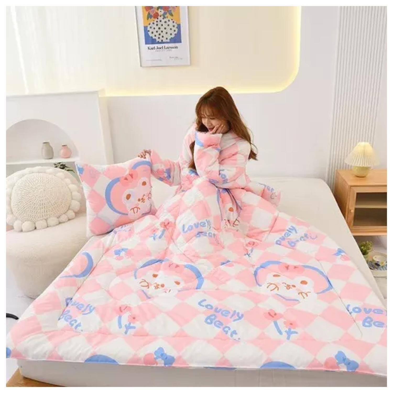 Frazada Manta Cobija Con Manga Convertible 3 En 1 Para Adultos Rosado-0