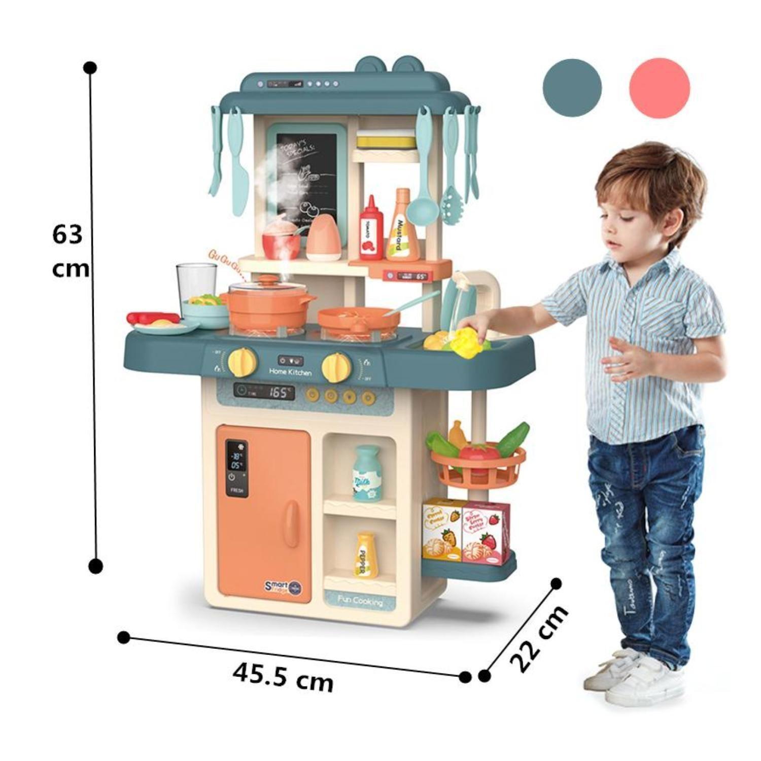 Juguete Cocina Interactiva 55Pzas 63cm Agua Vapor Azul Infantil-4