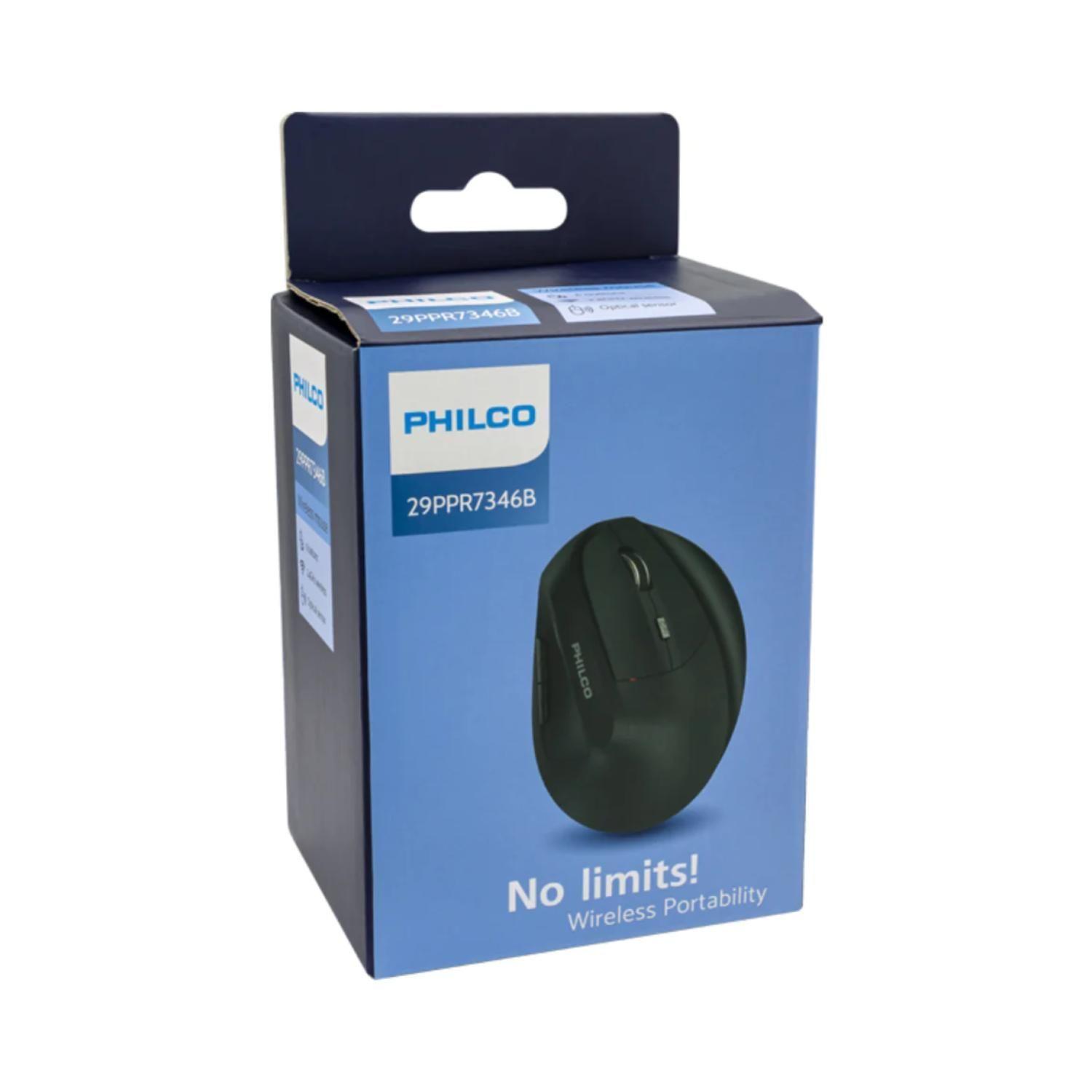 Mouse Inalambrico USB Vertical 6B 1600DPI Negro Philco Pro-4