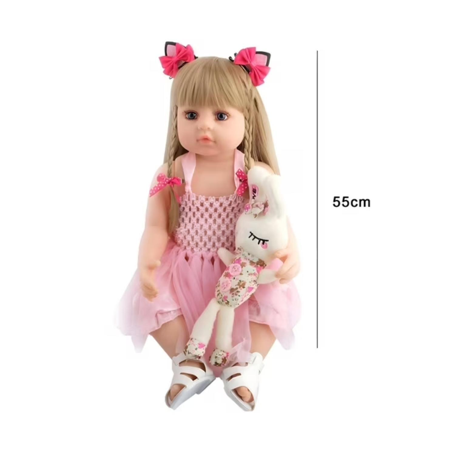 Juguete Bebe Realista 55cm Rubia Vestido Rosa Reborn Infantil-1