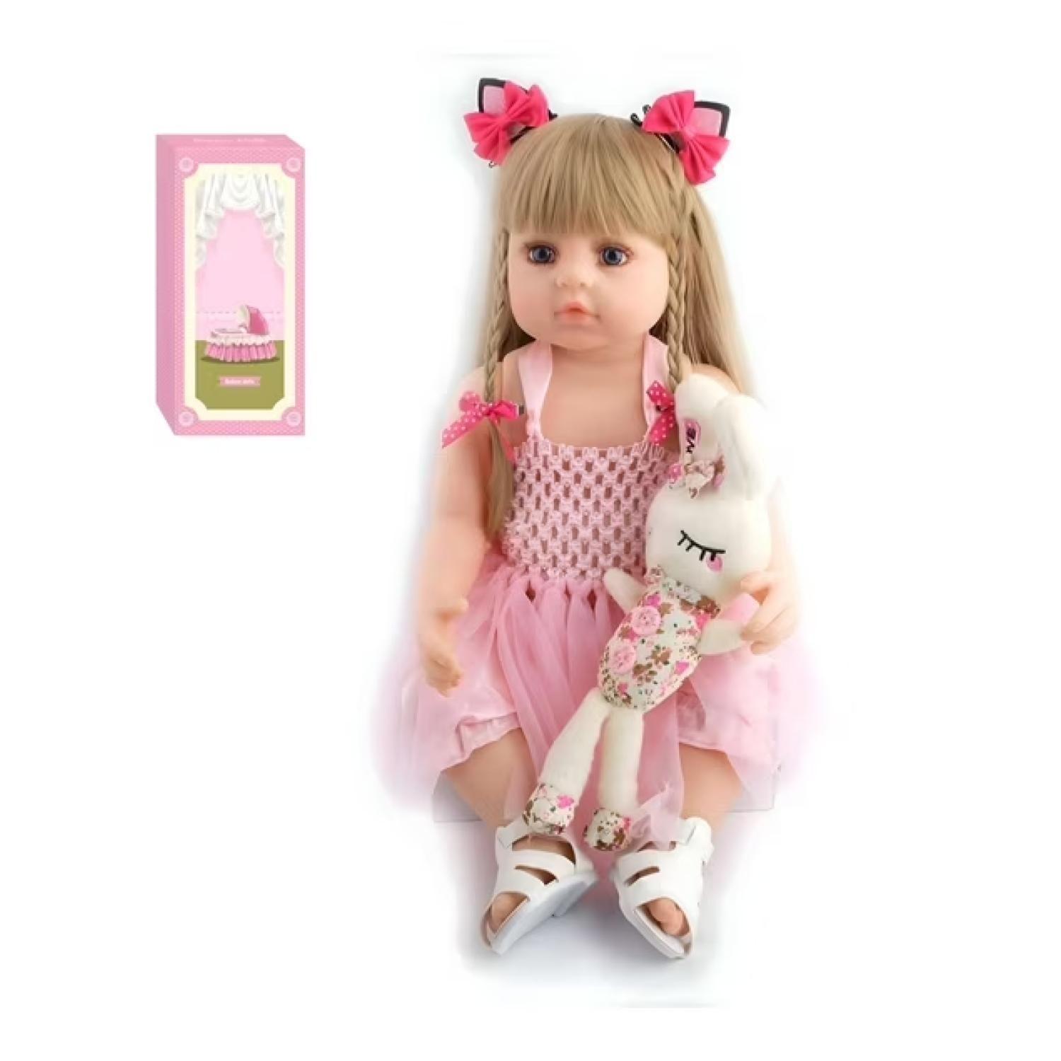Juguete Bebe Realista 55cm Rubia Vestido Rosa Reborn Infantil-2