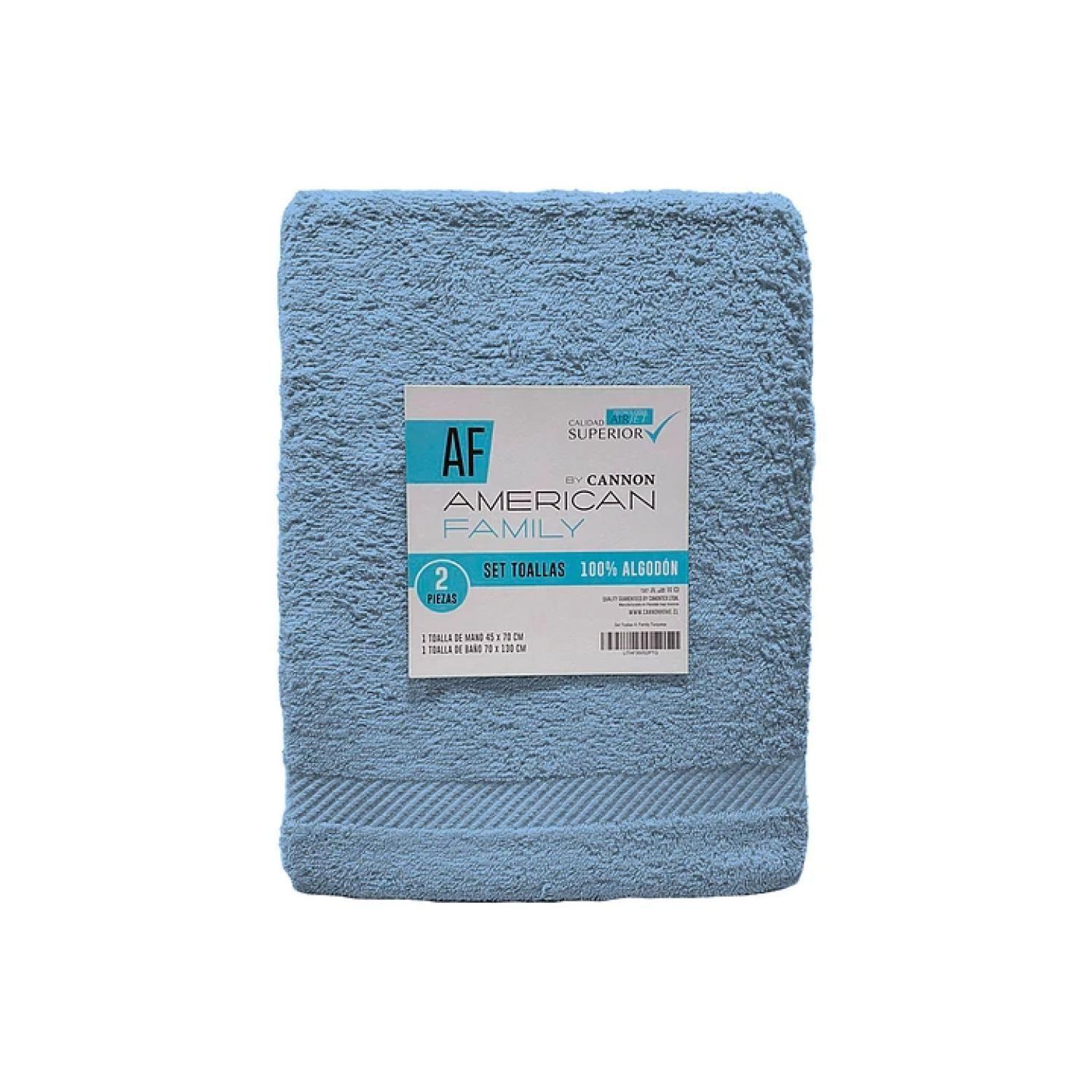 Set 2 Toallas Baño 70x130cm Manos 45x70cm Azul American Family Cannon-1