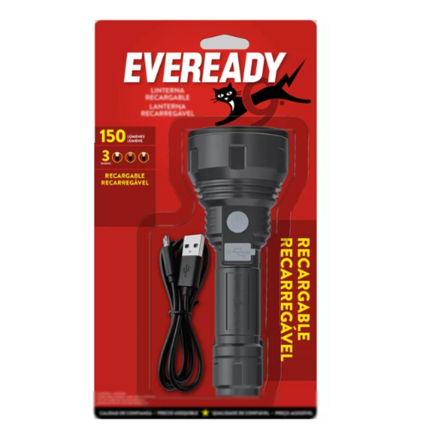 Linterna LED Recargable USB 150lm Negro Eveready-0